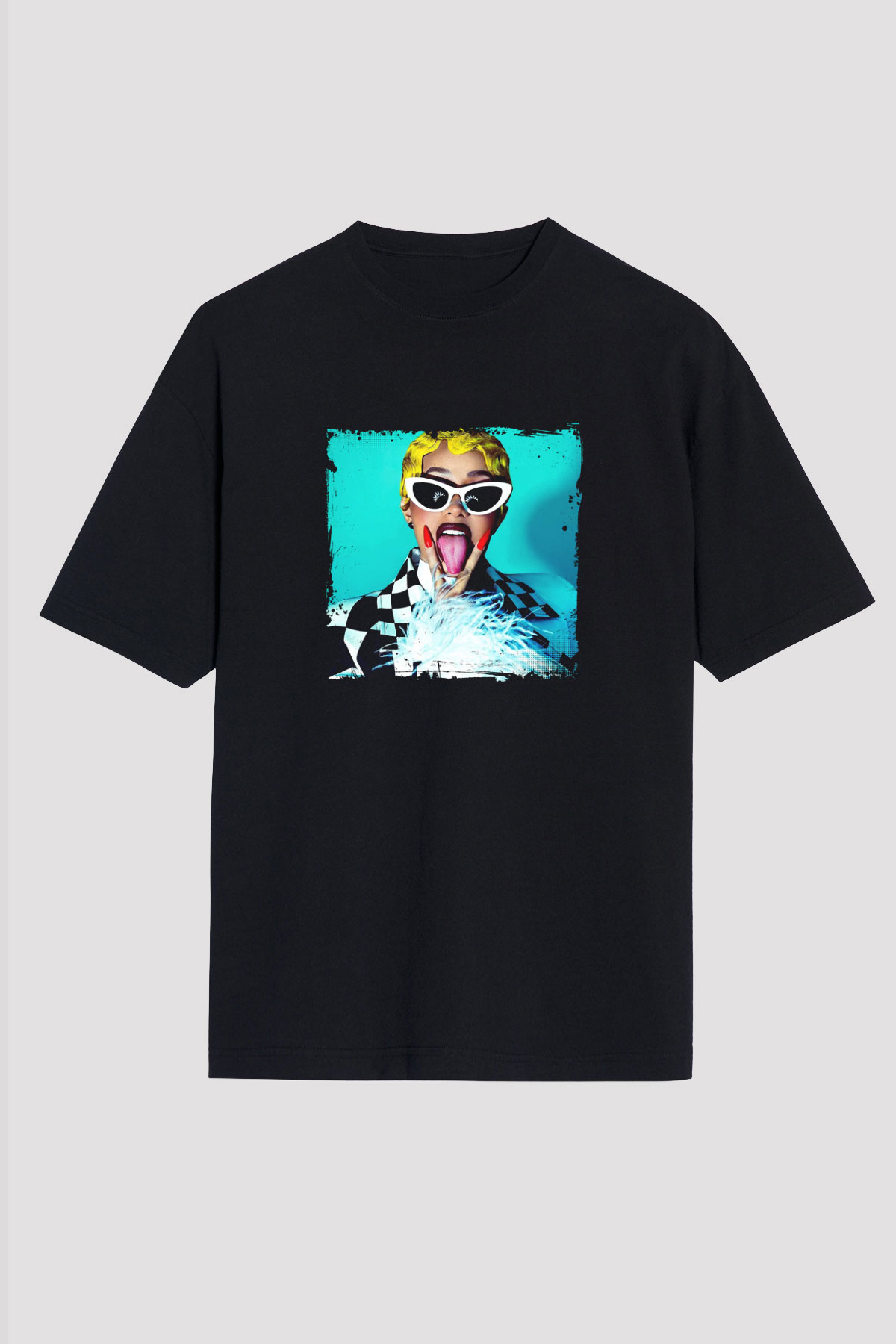 Cardi B Baskılı Unisex Oversize Siyah Tişört