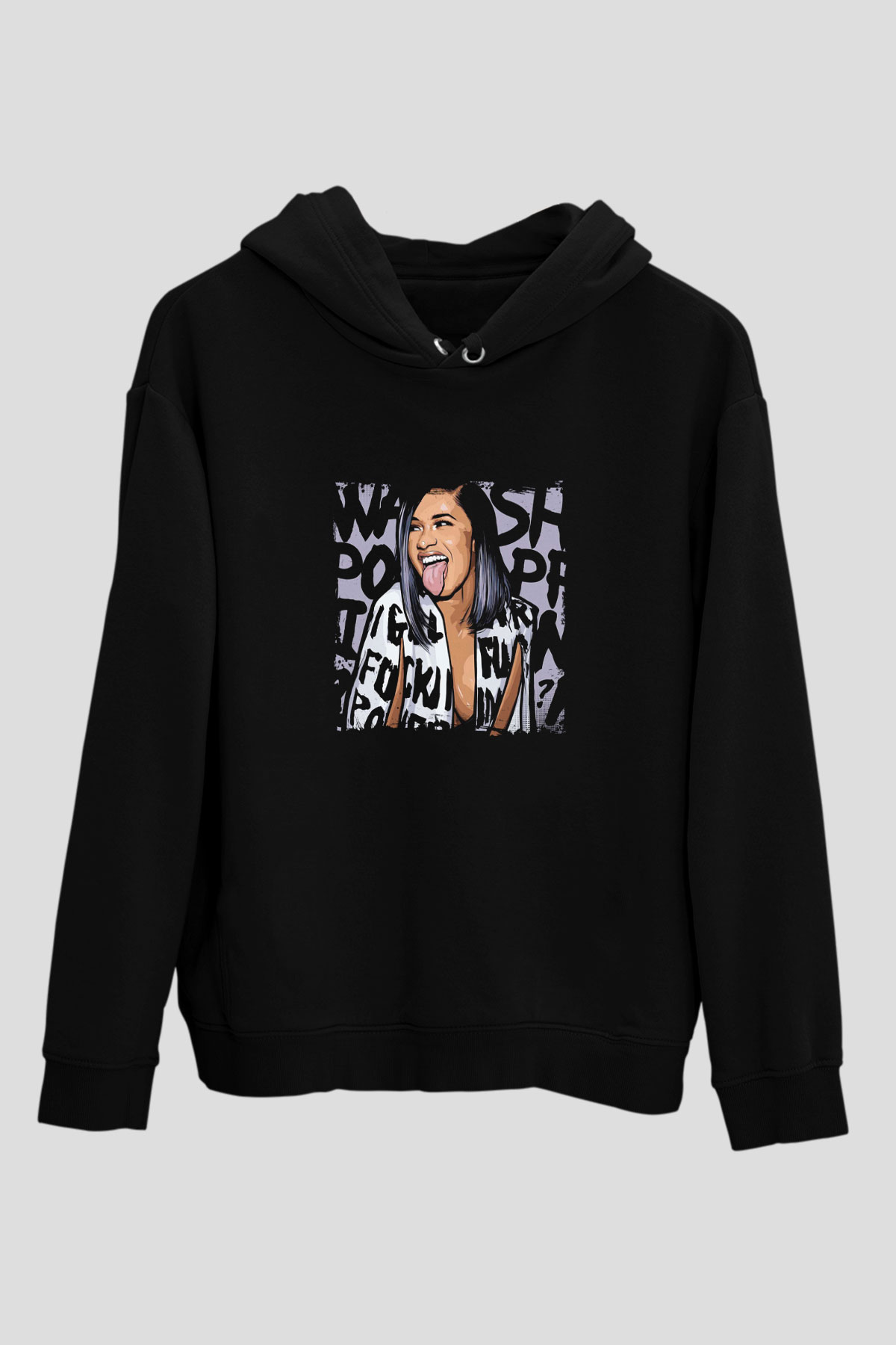 Cardi B Baskılı Unisex Siyah Hoodie