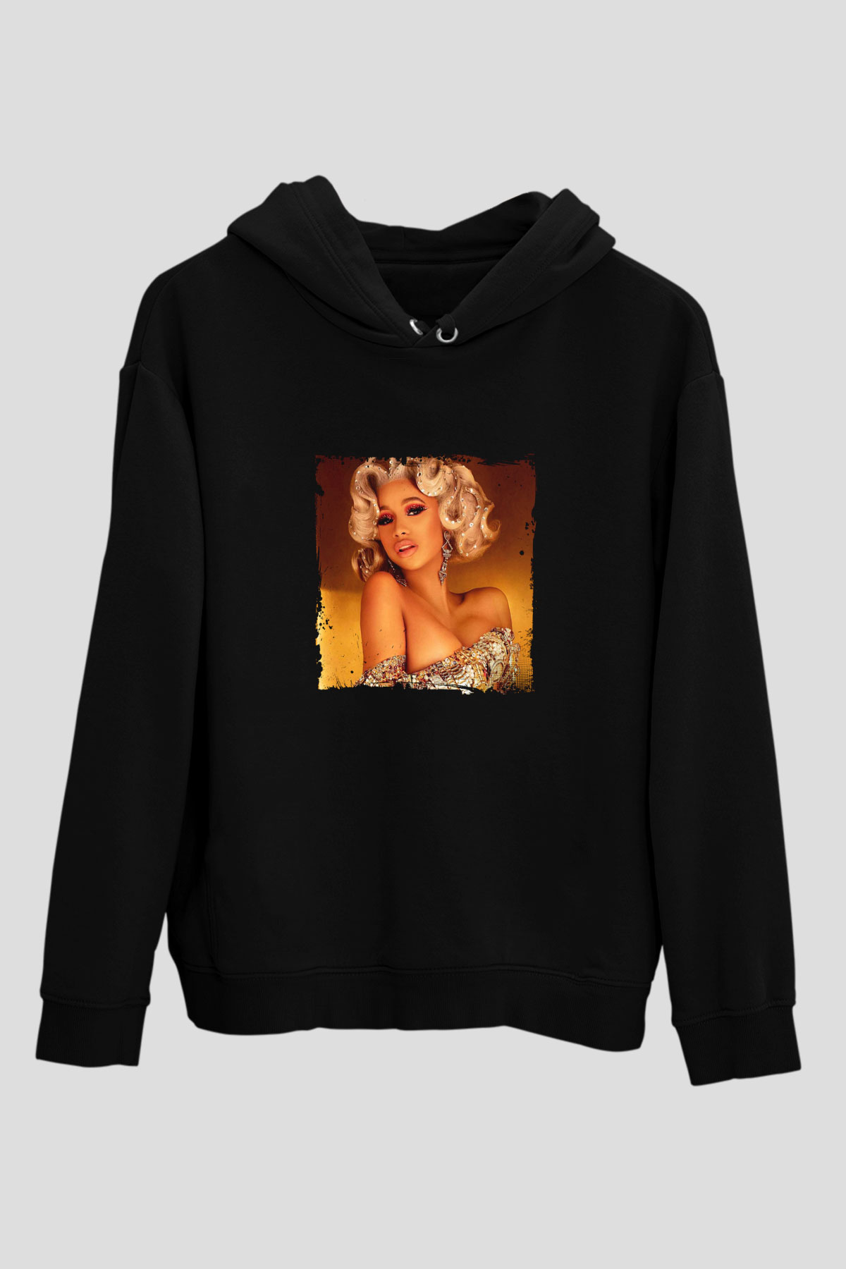 Cardi B Baskılı Unisex Siyah Hoodie