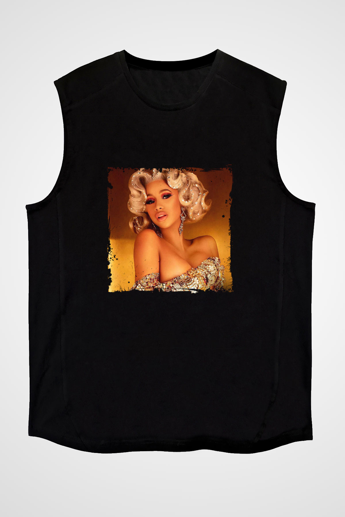 Cardi B Baskılı Unisex Siyah Kolsuz Tişört