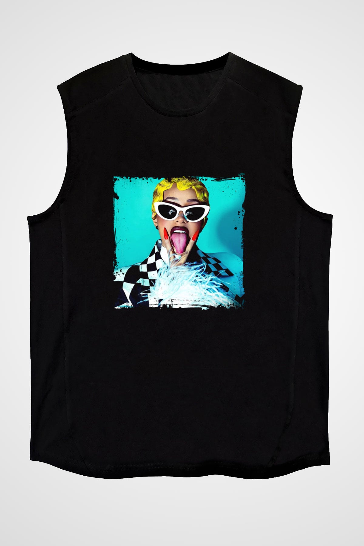 Cardi B Baskılı Unisex Siyah Kolsuz Tişört