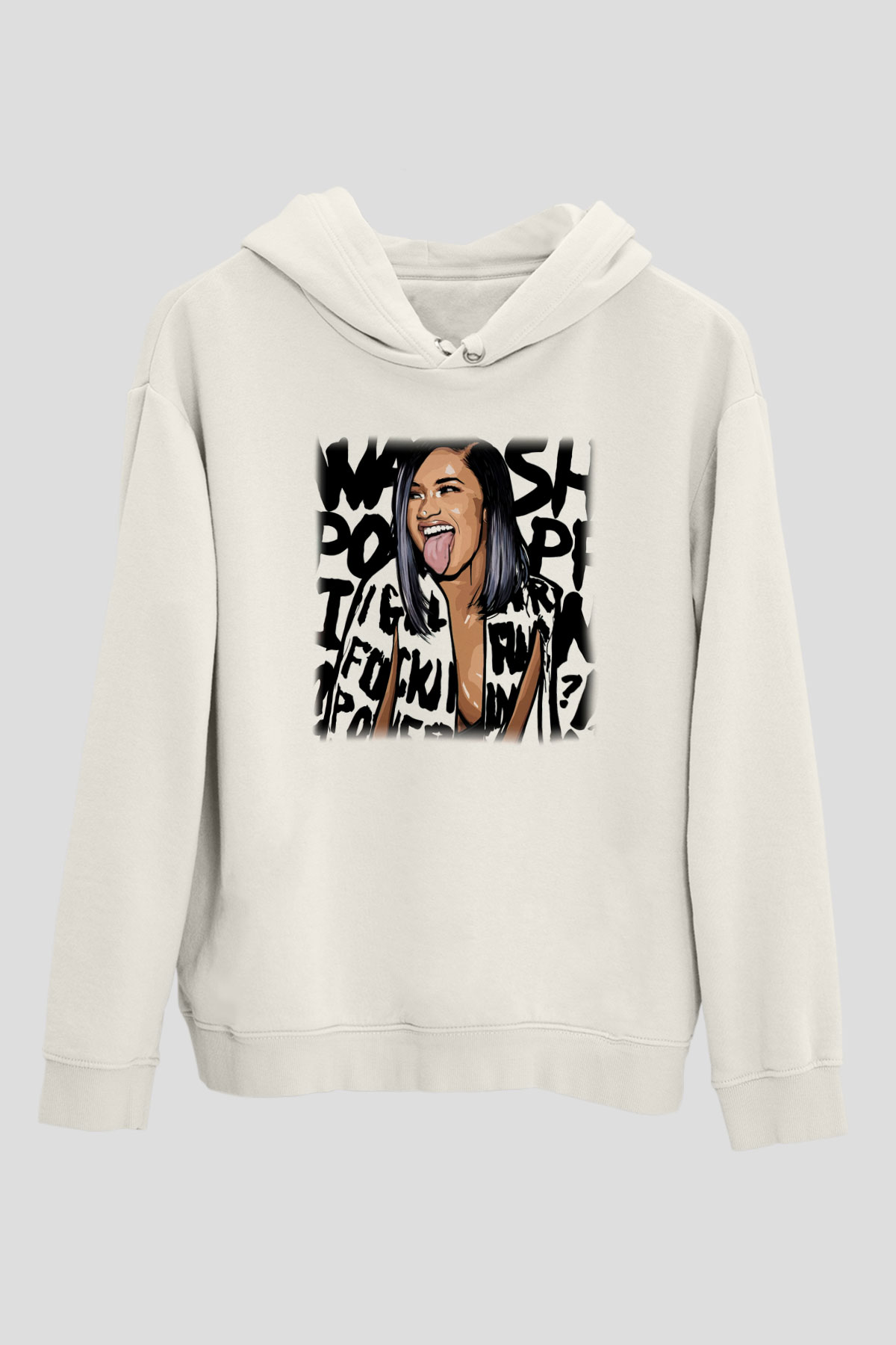 Cardi B Beyaz Unisex Kapşonlu Sweatshirt