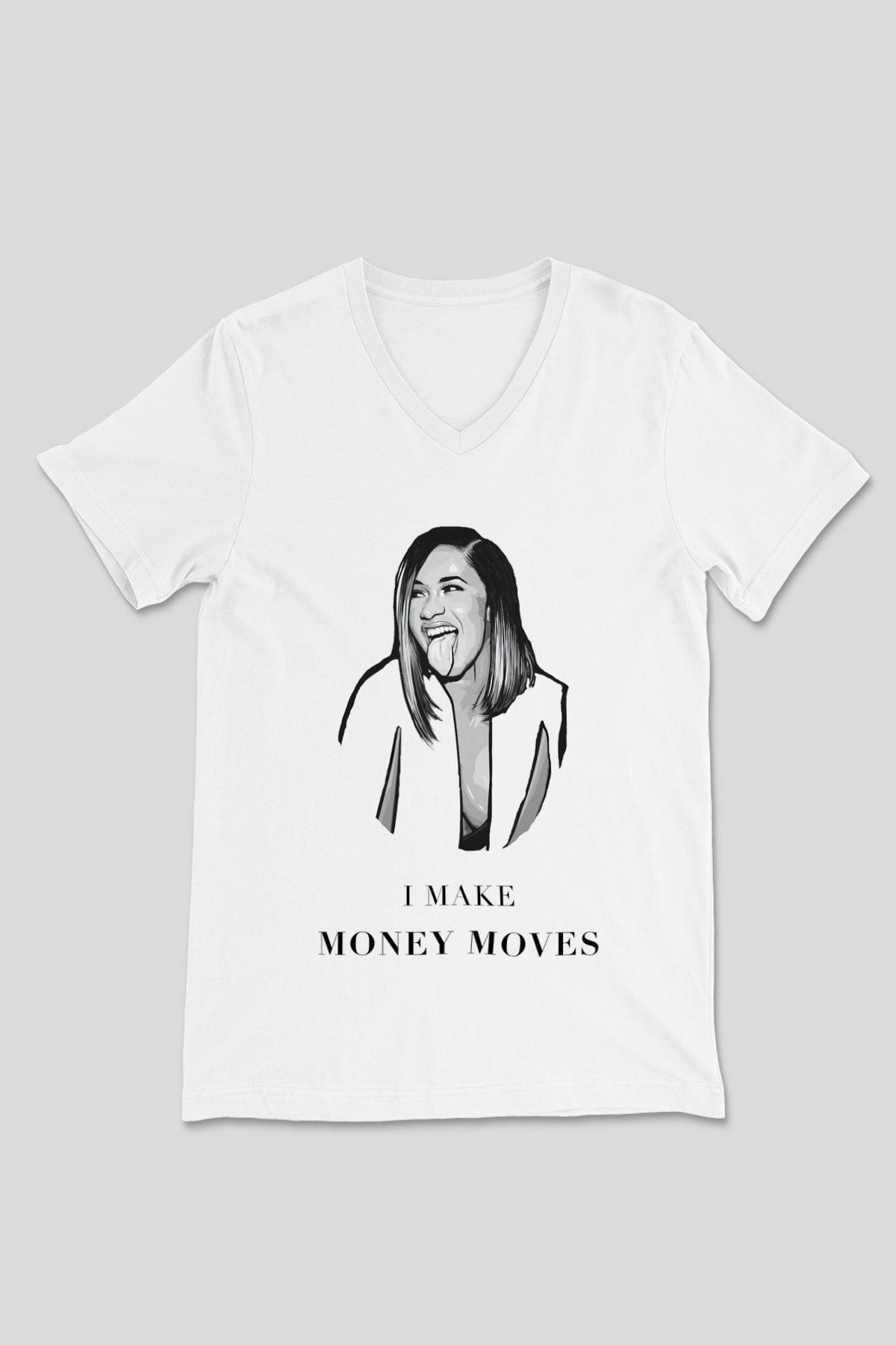Cardi B Beyaz Unisex V Yaka Tişört T-Shirt