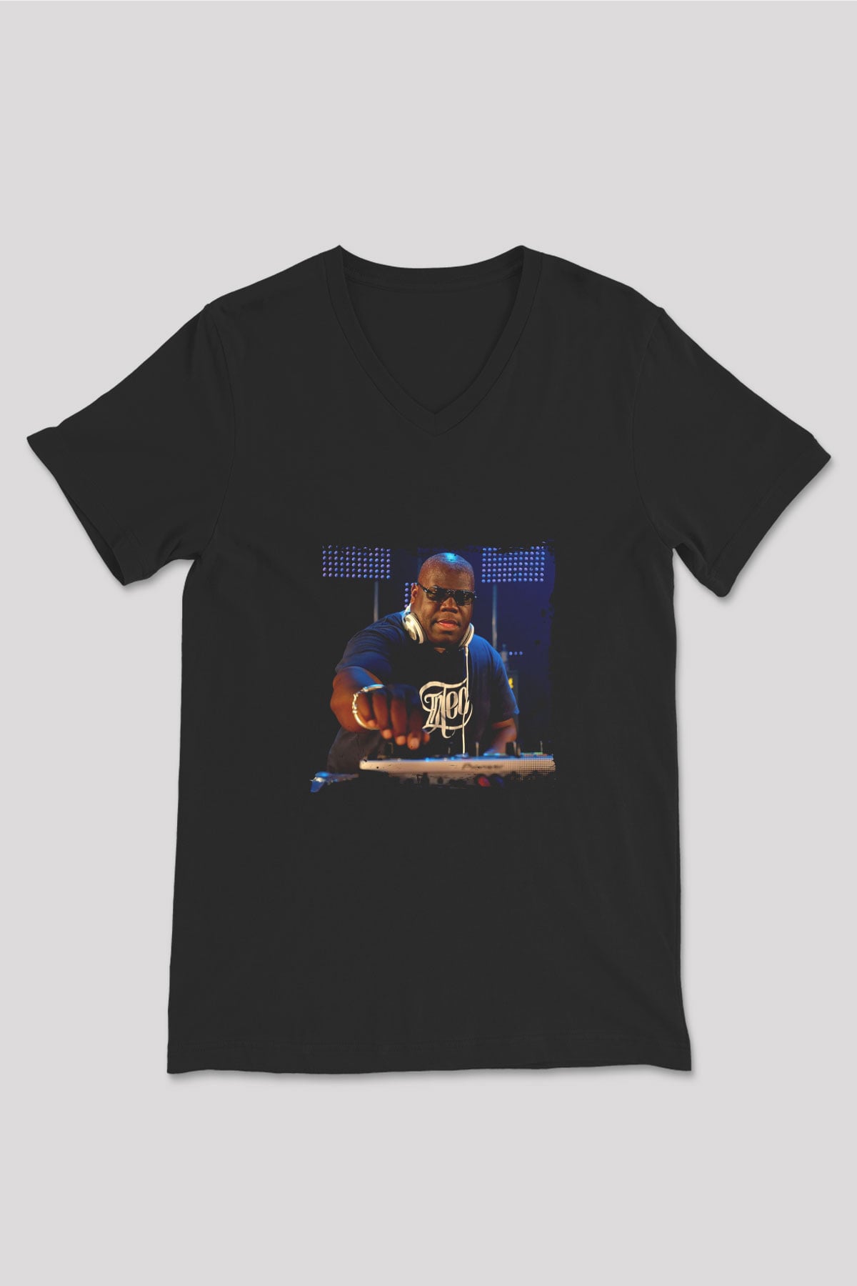 Carl Cox Baskılı Unisex Siyah V Yaka Tişört