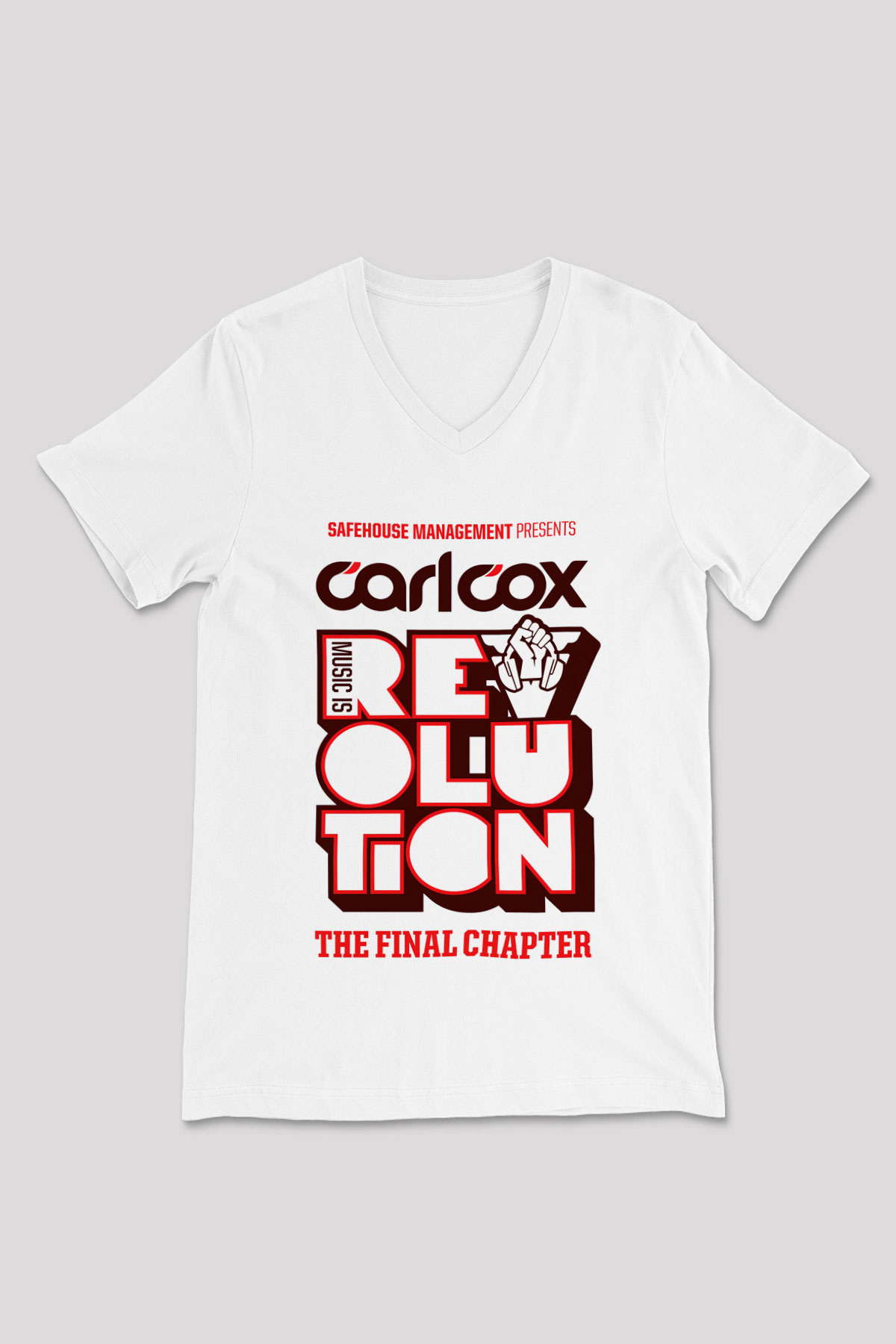 Carl Cox Beyaz Unisex V Yaka Tişört T-Shirt
