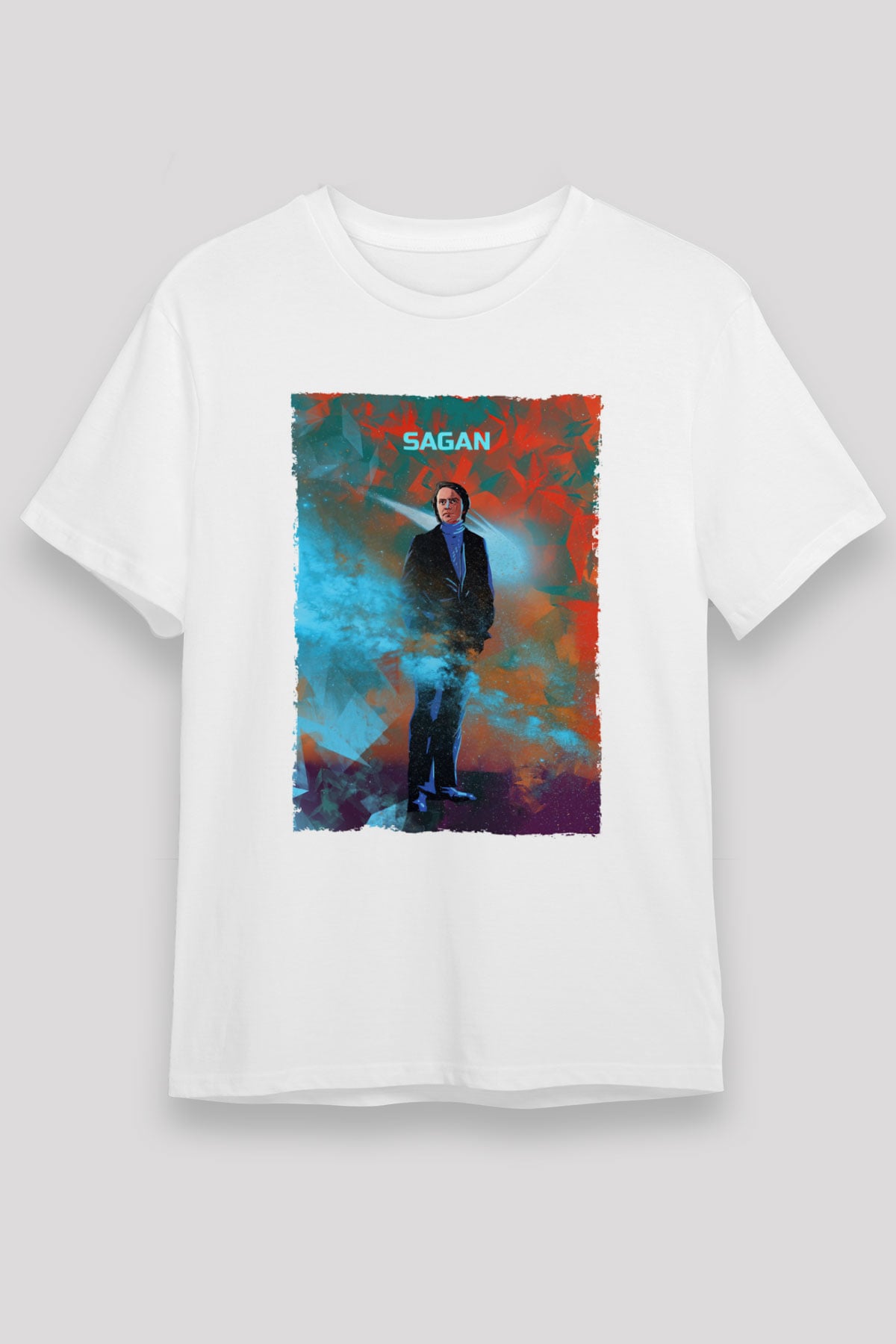Carl Sagan Baskılı Unisex Beyaz Tişört - Tshirt