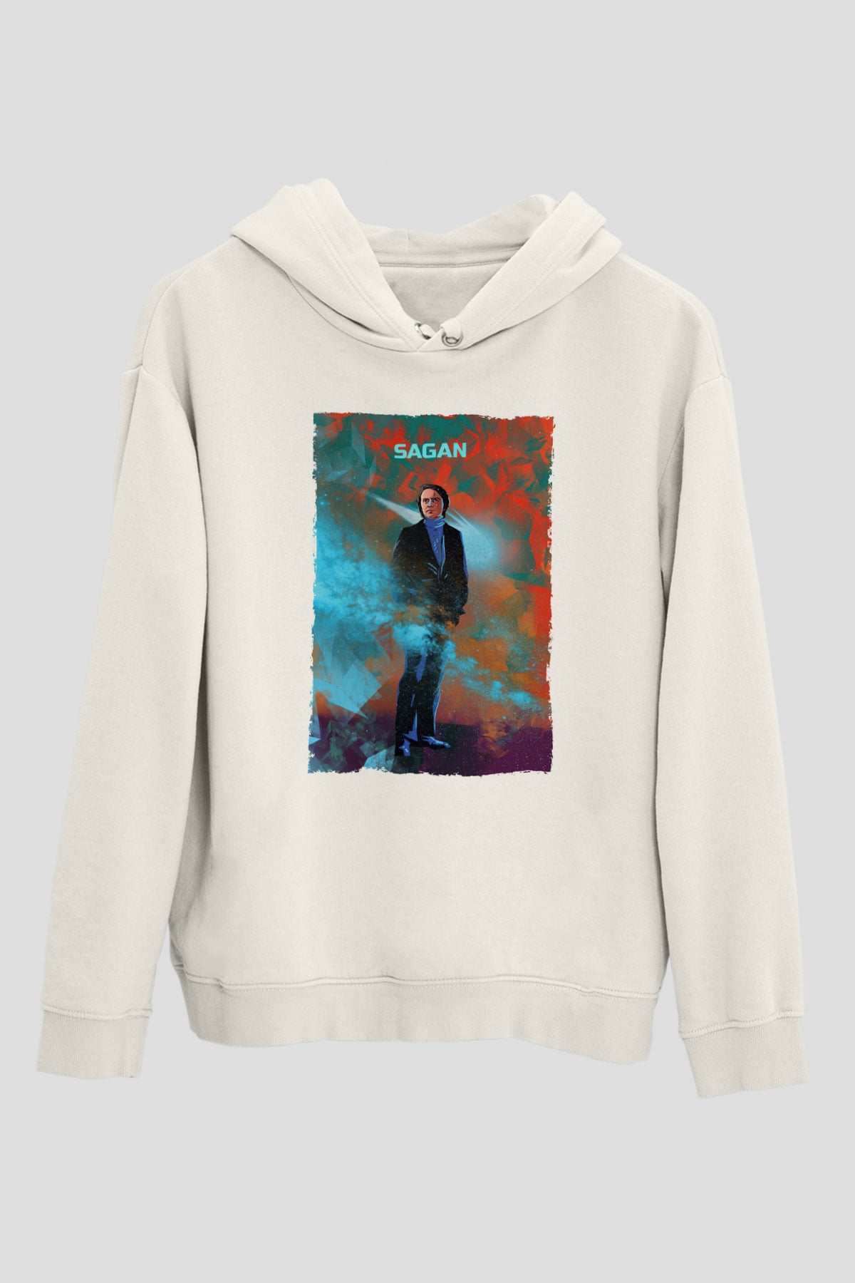 Carl Sagan Baskılı Unisex Ekru Hoodie