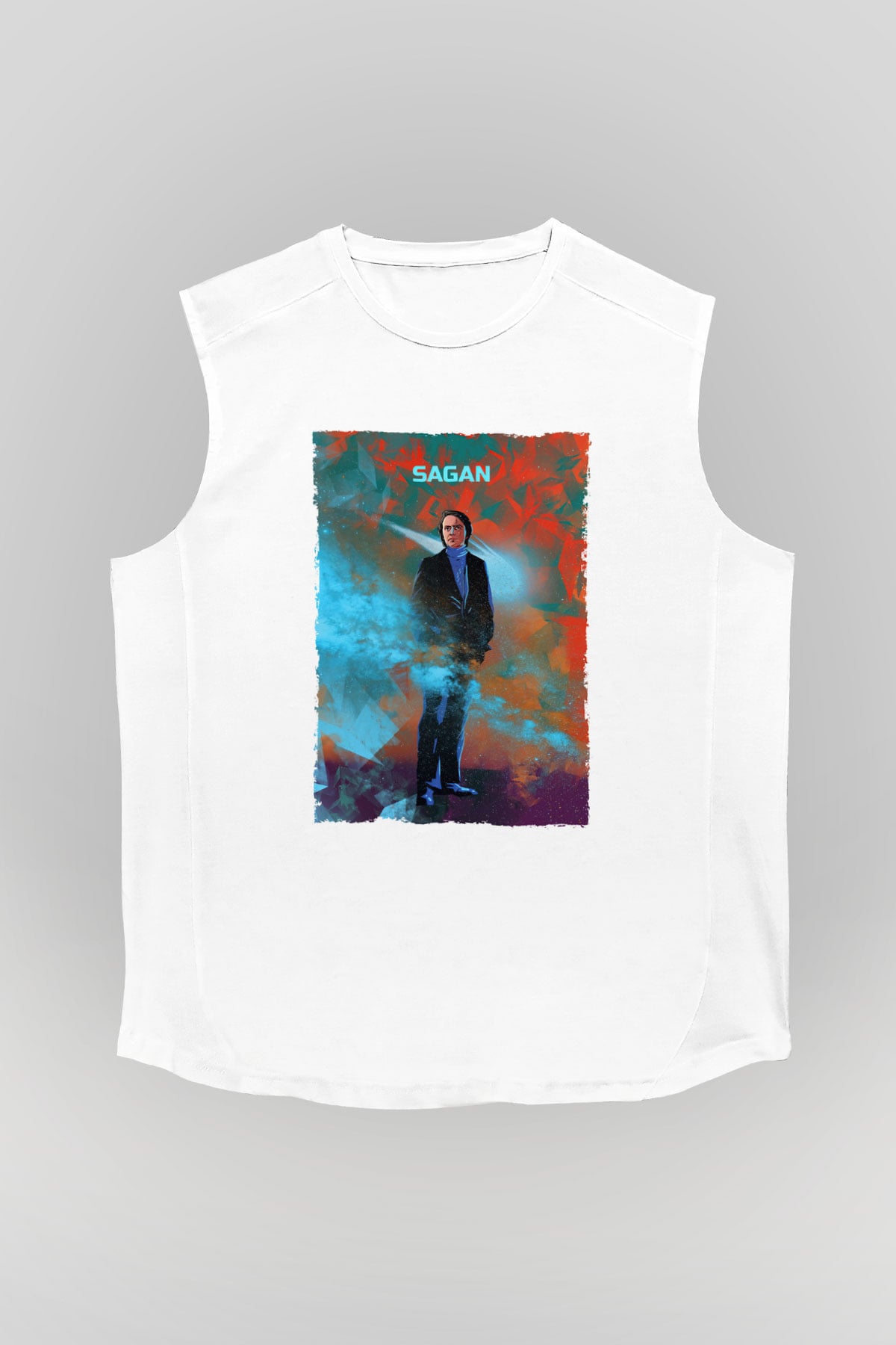 Carl Sagan Baskılı Unisex Kolsuz Beyaz Tişört - Tshirt