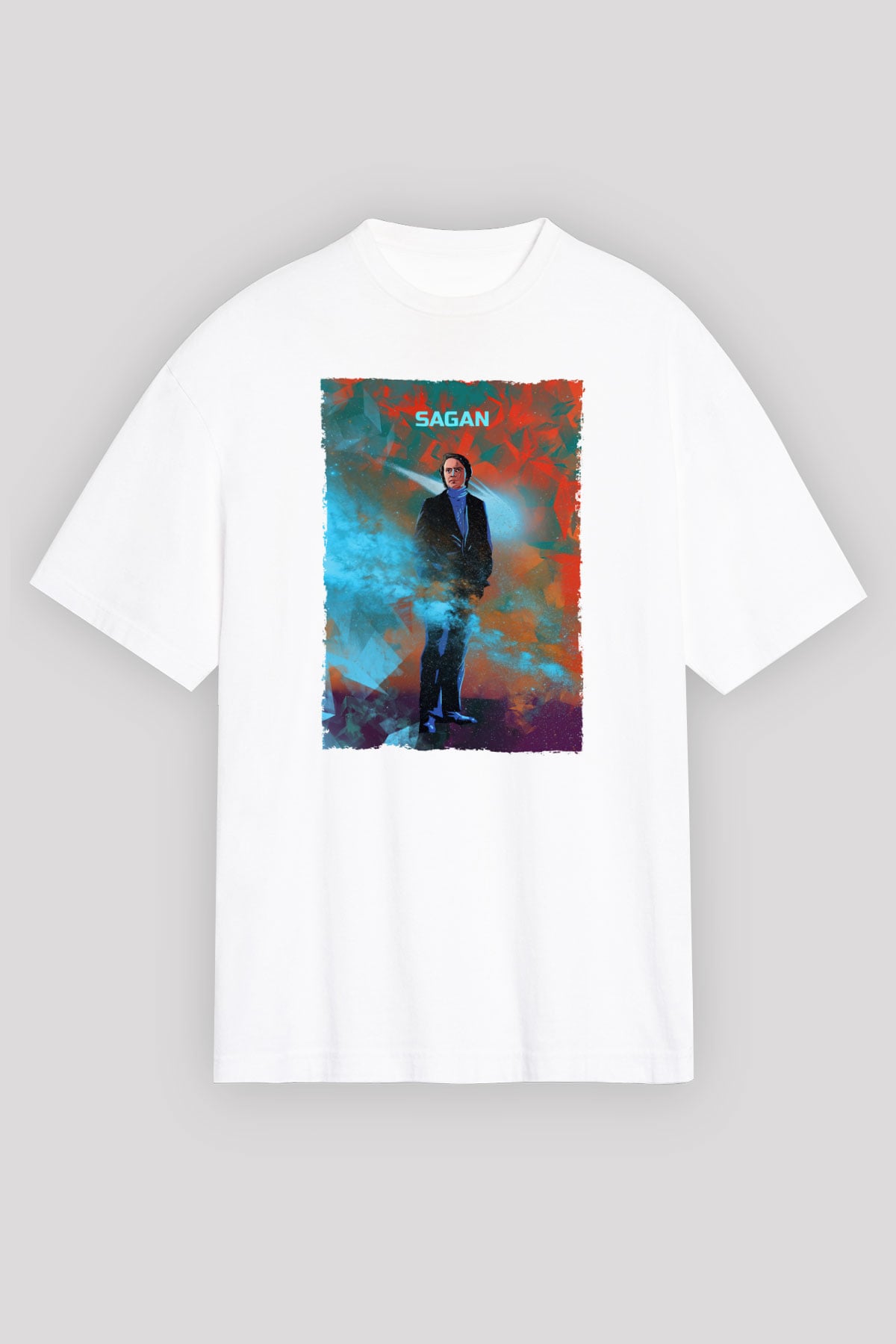 Carl Sagan Baskılı Unisex Oversize Beyaz Tişört - Tshirt