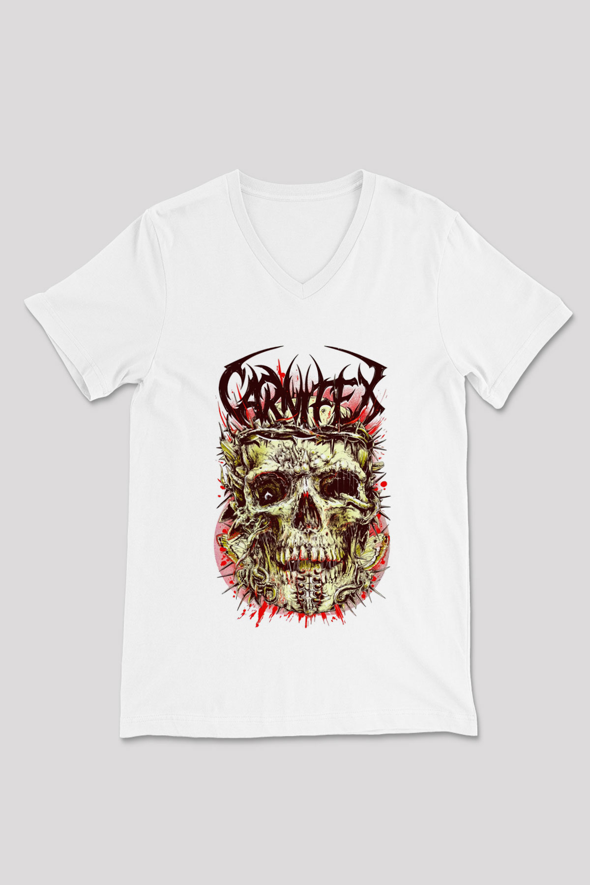 Carnifex Beyaz Unisex V Yaka Tişört