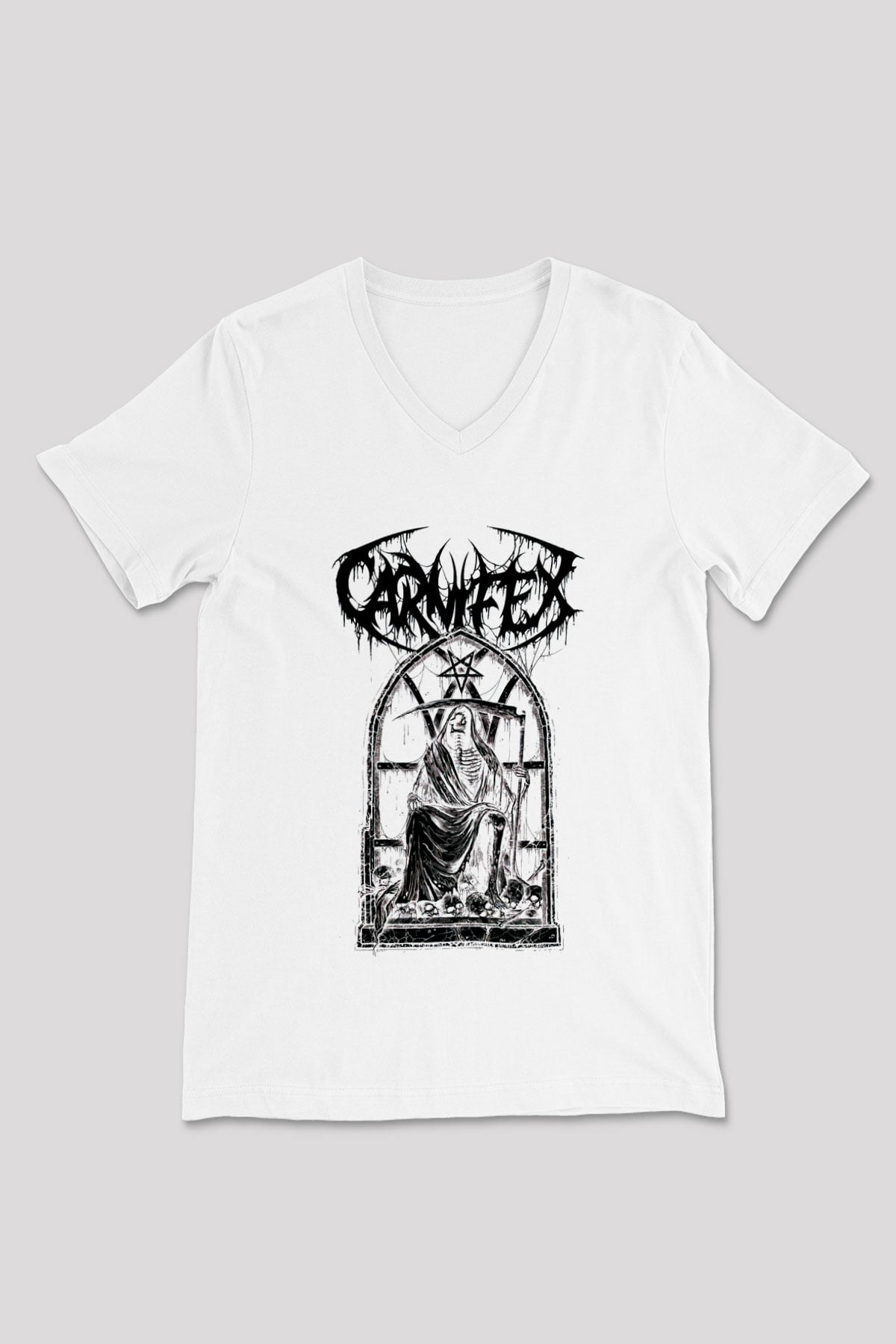 Carnifex Beyaz Unisex V Yaka Tişört T-Shirt