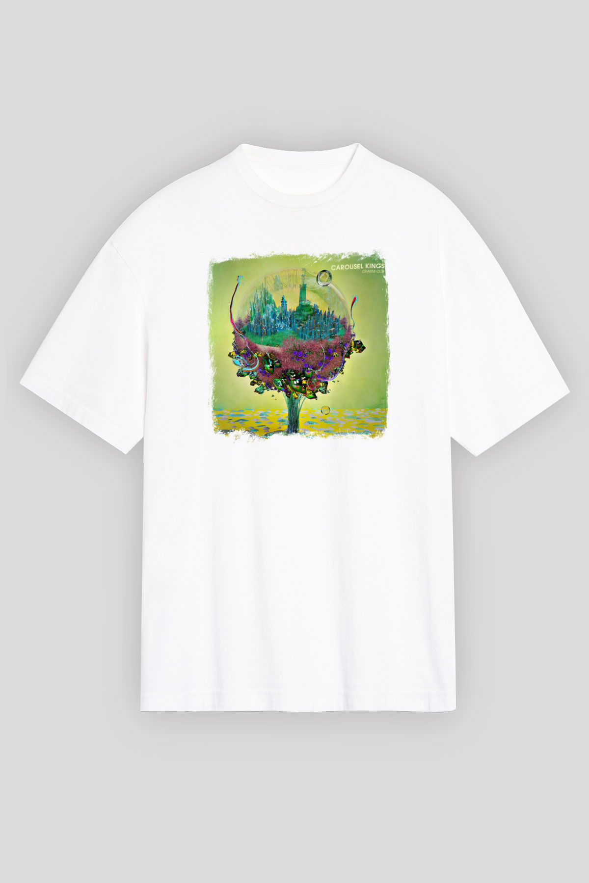 Carousel Kings Baskılı Unisex Beyaz Oversize Tişört