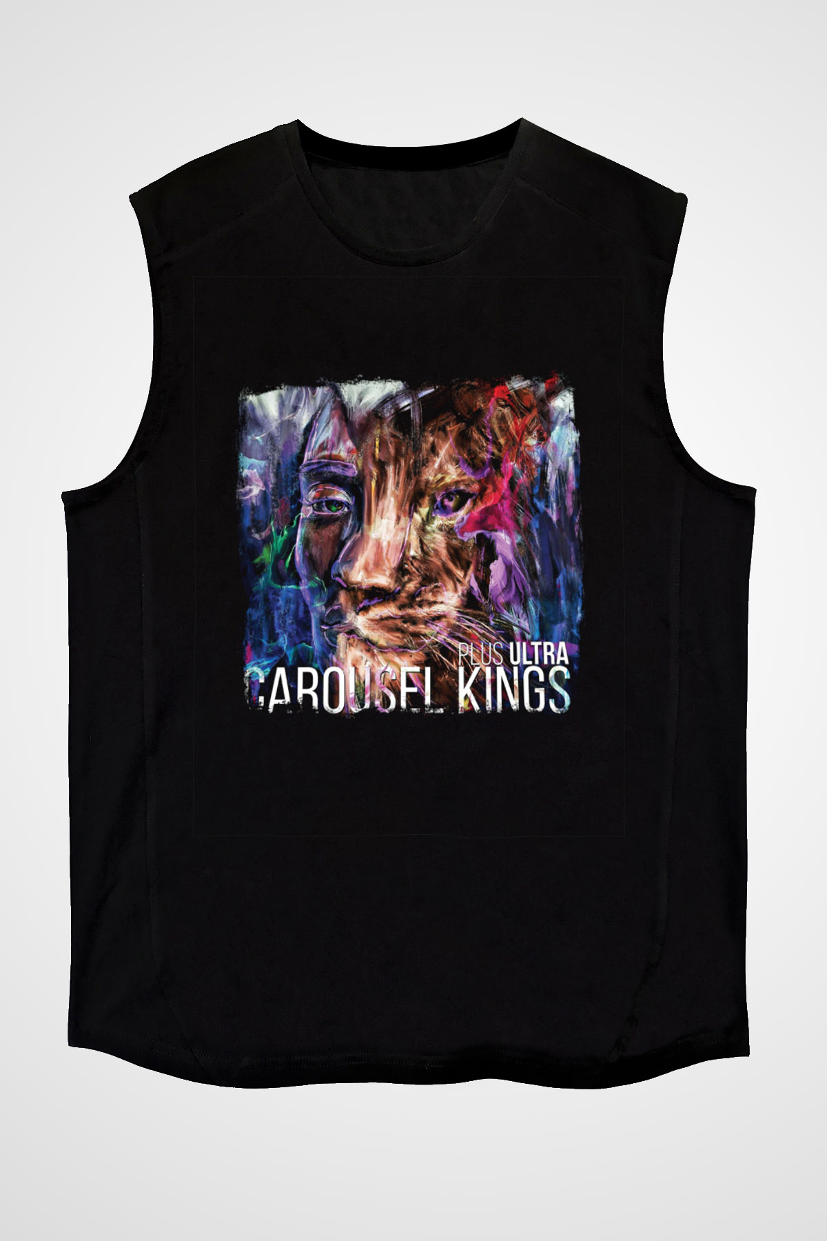 Carousel Kings Baskılı Unisex Siyah Kolsuz Tişört