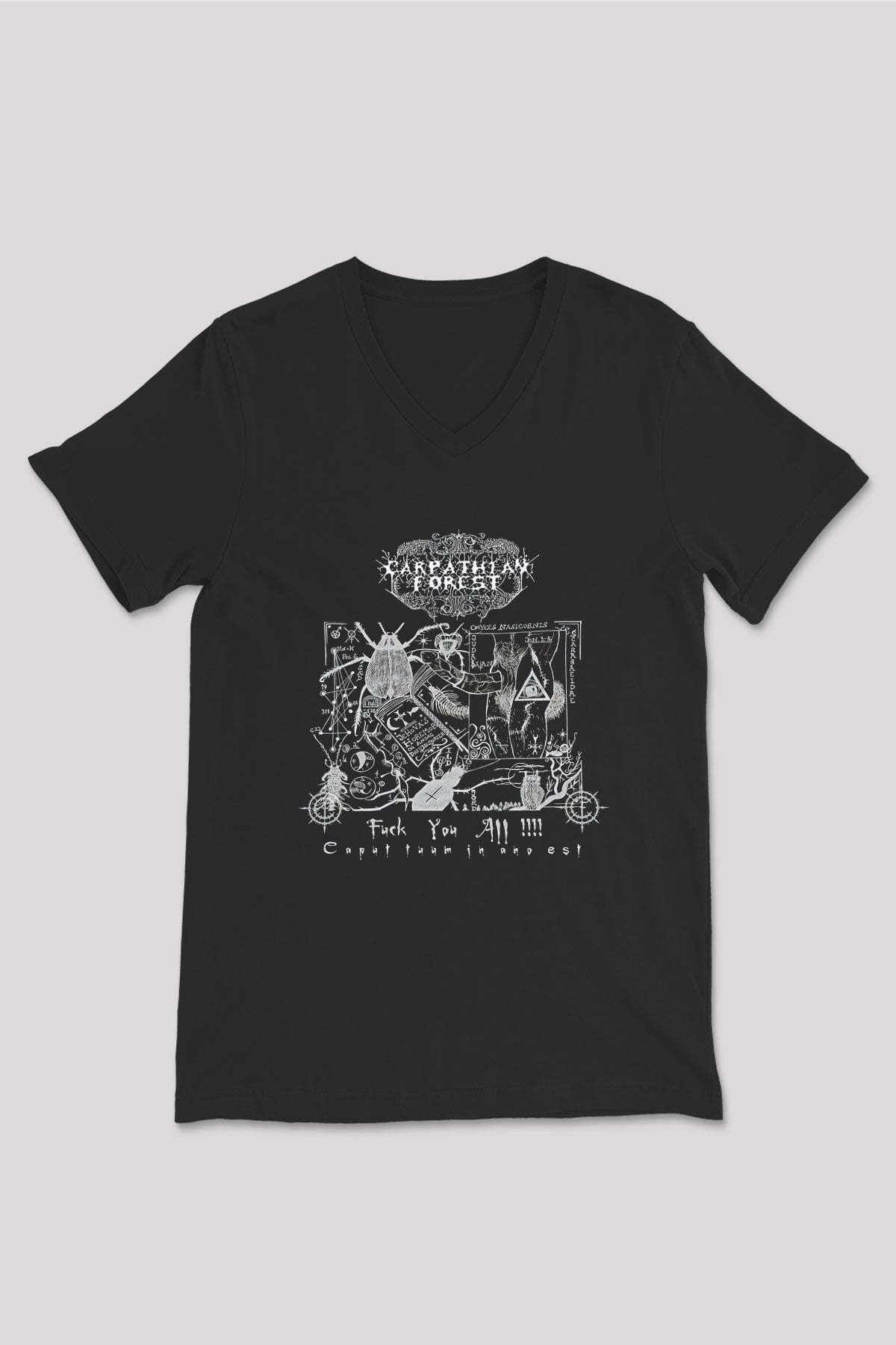 Carpathian Forest Baskılı Unisex Siyah V Yaka Tişört - Tshirt