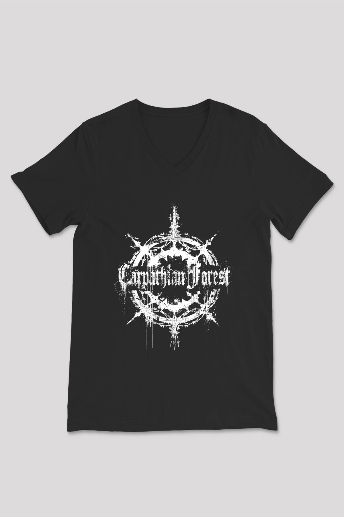 Carpathian Forest Baskılı Unisex Siyah V Yaka Tişört - Tshirt