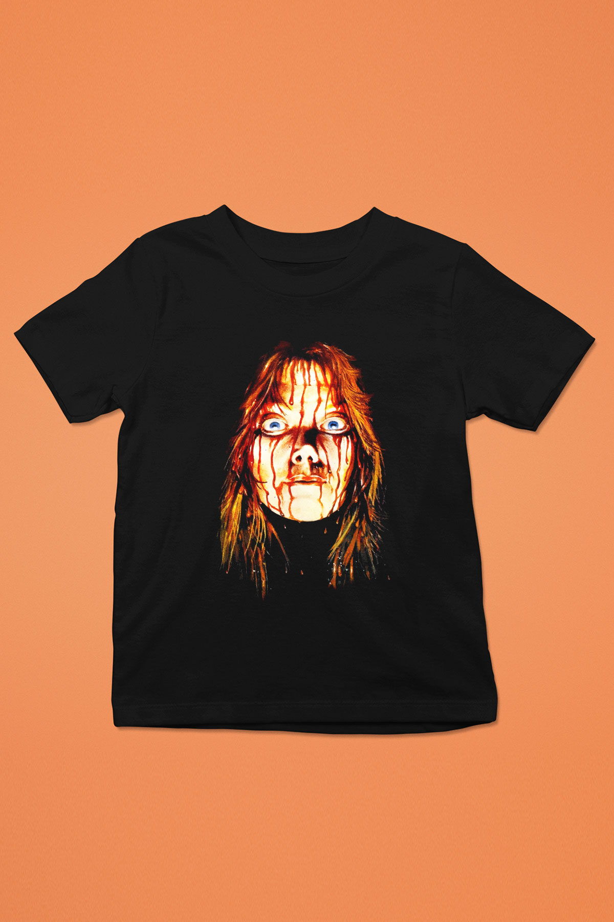 Carrie Baskılı Siyah Unisex Çocuk Tişört