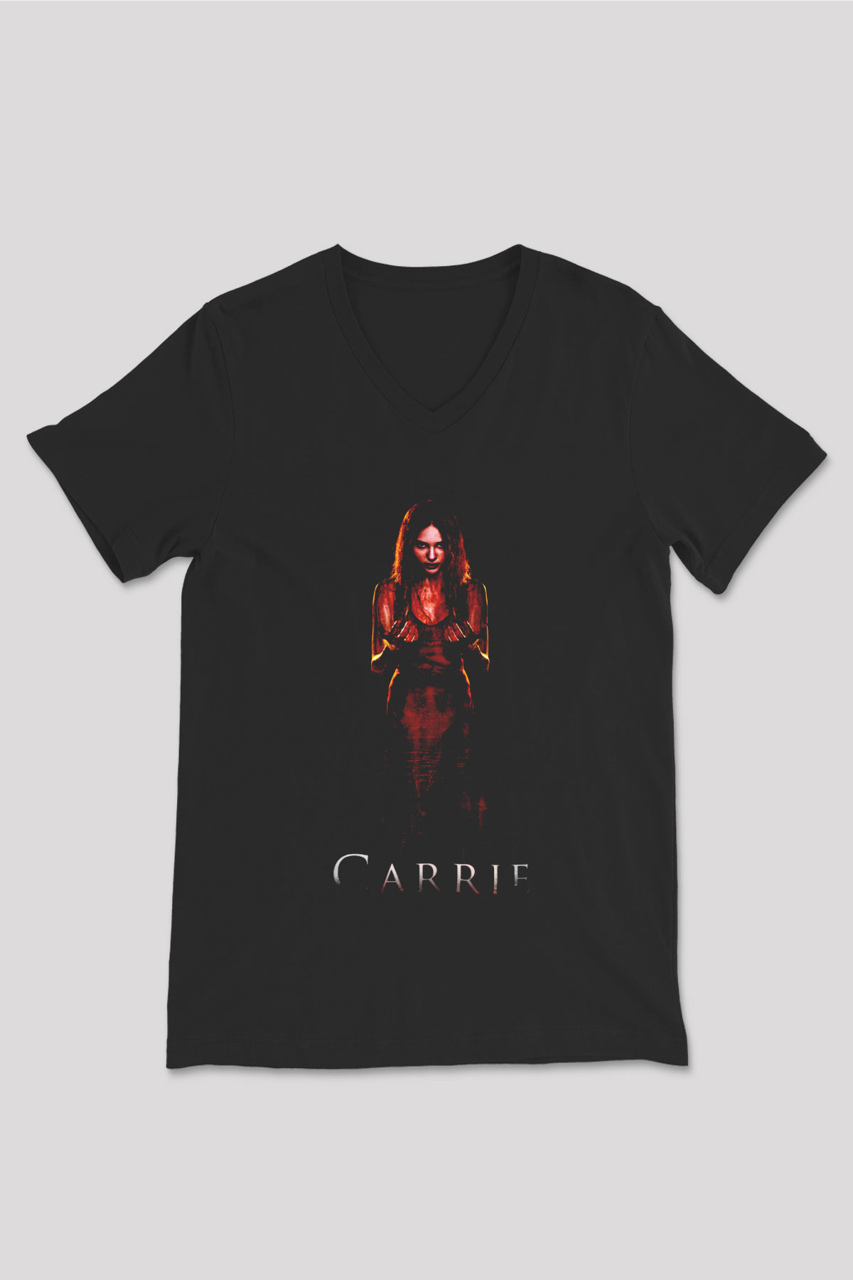 Carrie Siyah Unisex  V Yaka Tişört