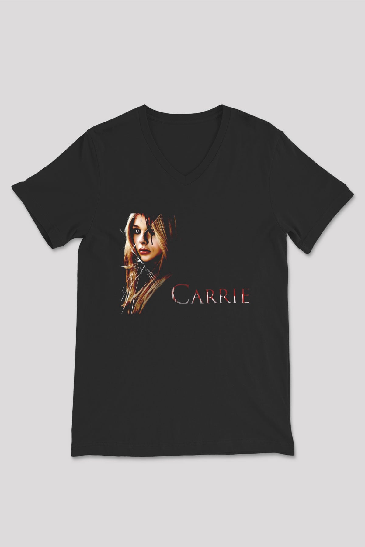 Carrie Siyah Unisex  V Yaka Tişört