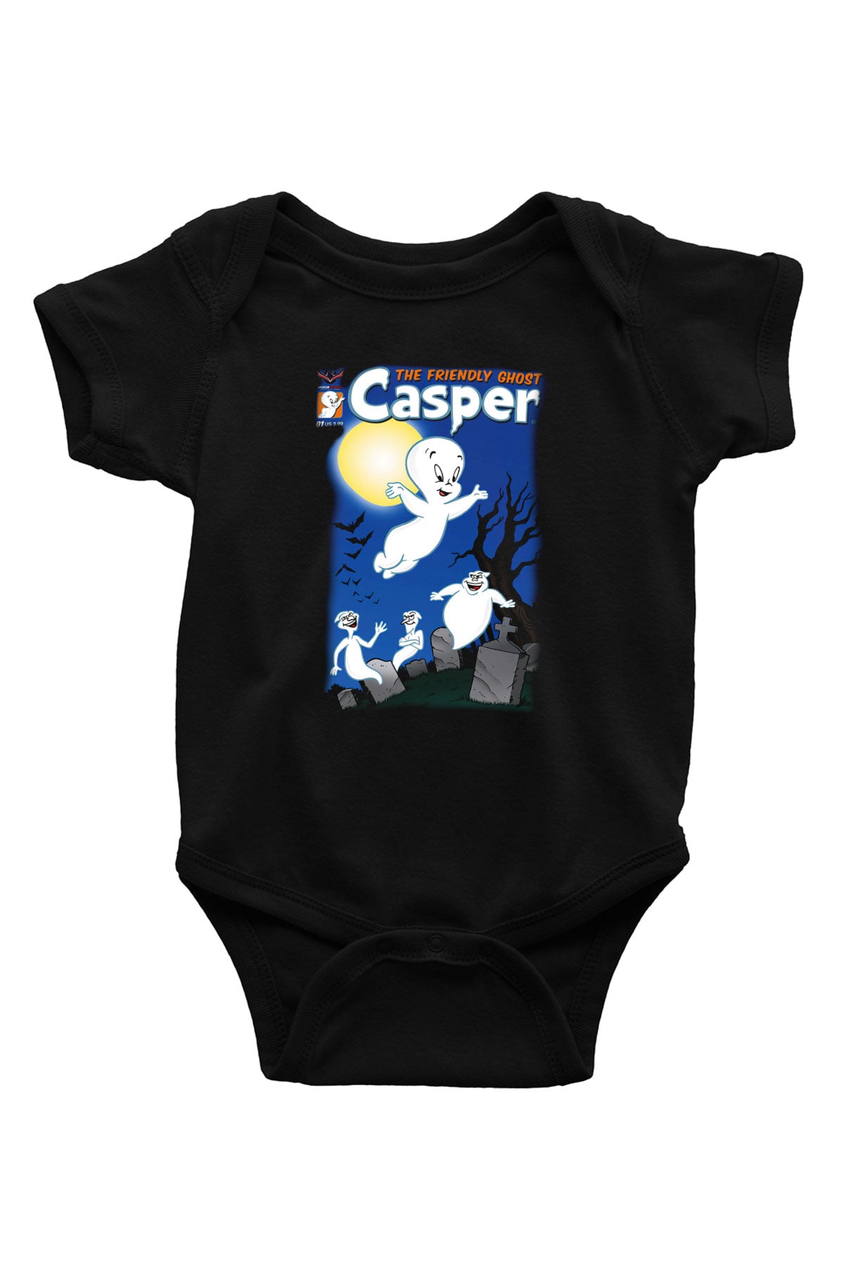 Casper the Friendly Ghost Baskılı Siyah Bebek Body - Zıbın