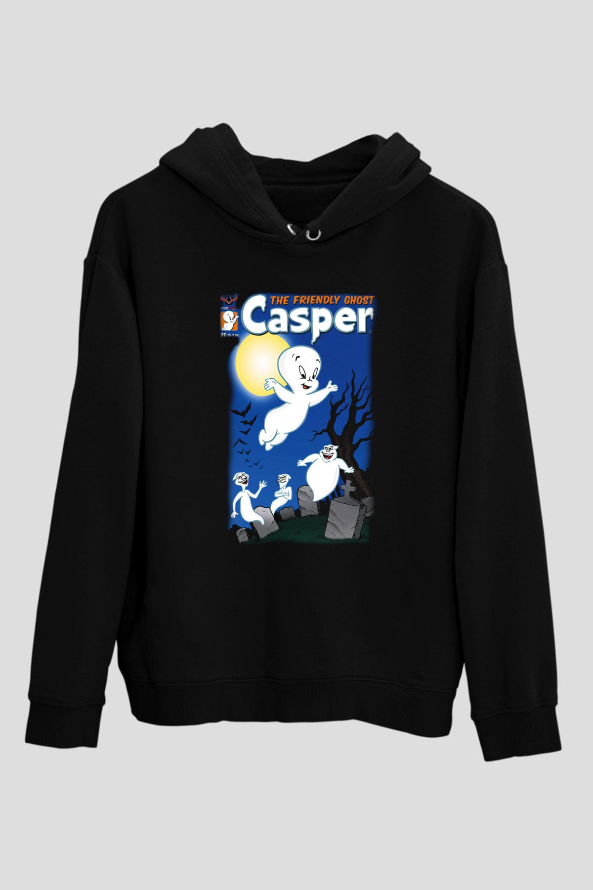 Casper the Friendly Ghost Siyah Unisex Kapüşonlu Sweatshirt