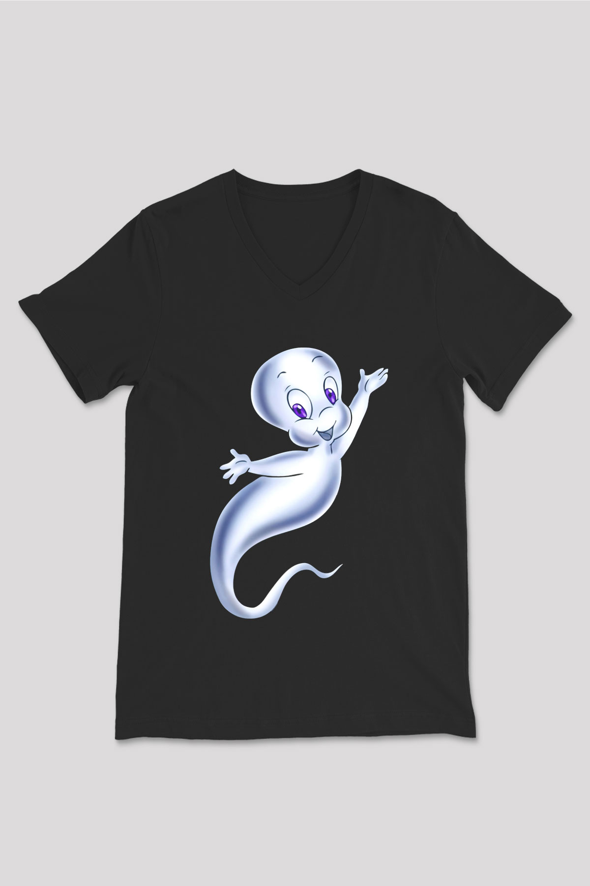 Casper the Friendly Ghost Siyah Unisex V Yaka Tişört