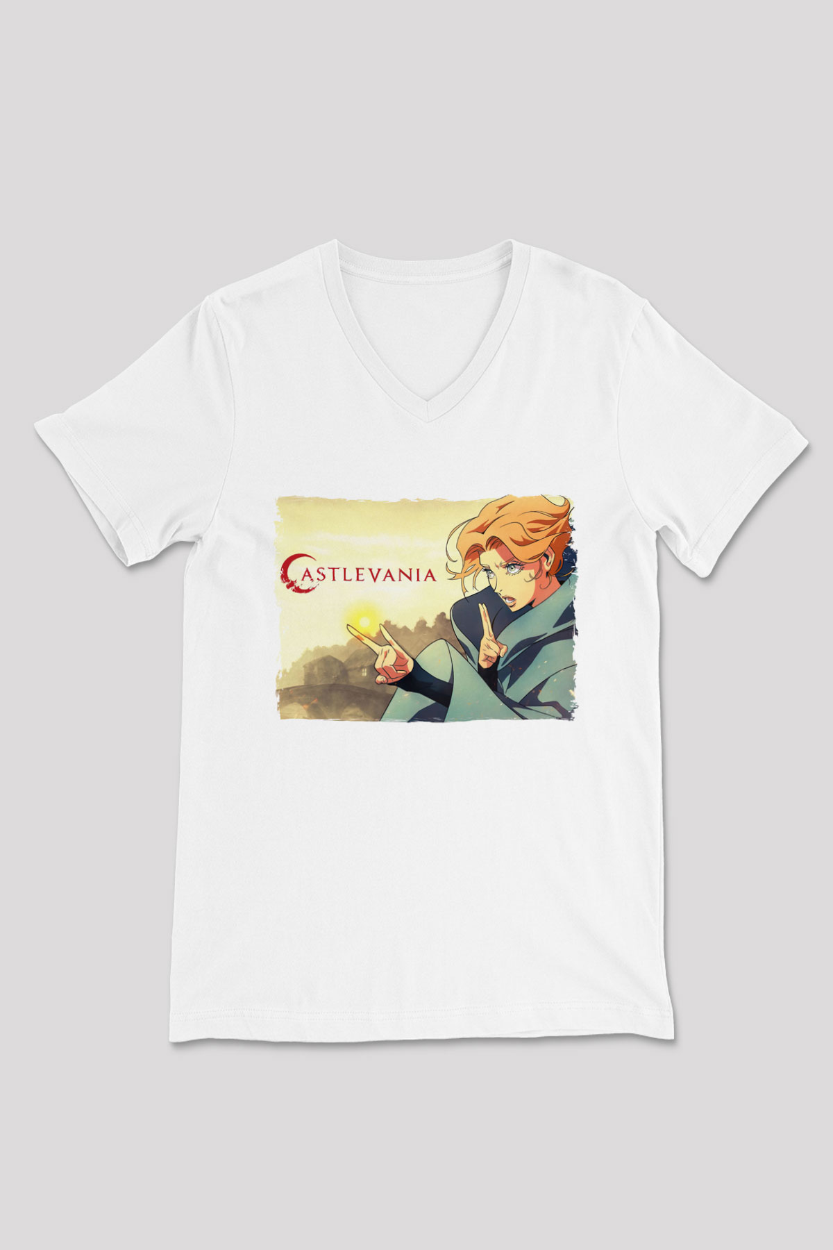 Castlevania: Lords of Shadow Beyaz Unisex V Yaka Tişört