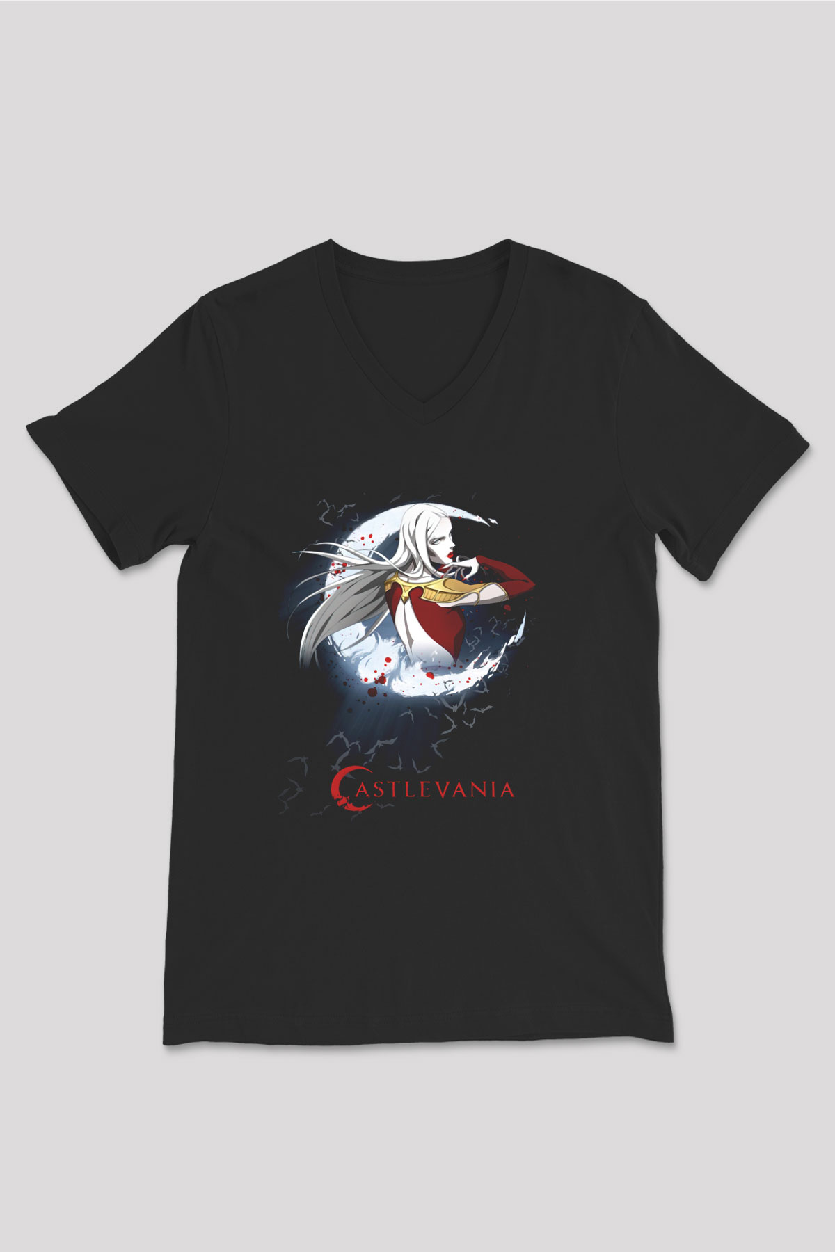 Castlevania: Lords of Shadow Siyah Unisex V Yaka Tişört