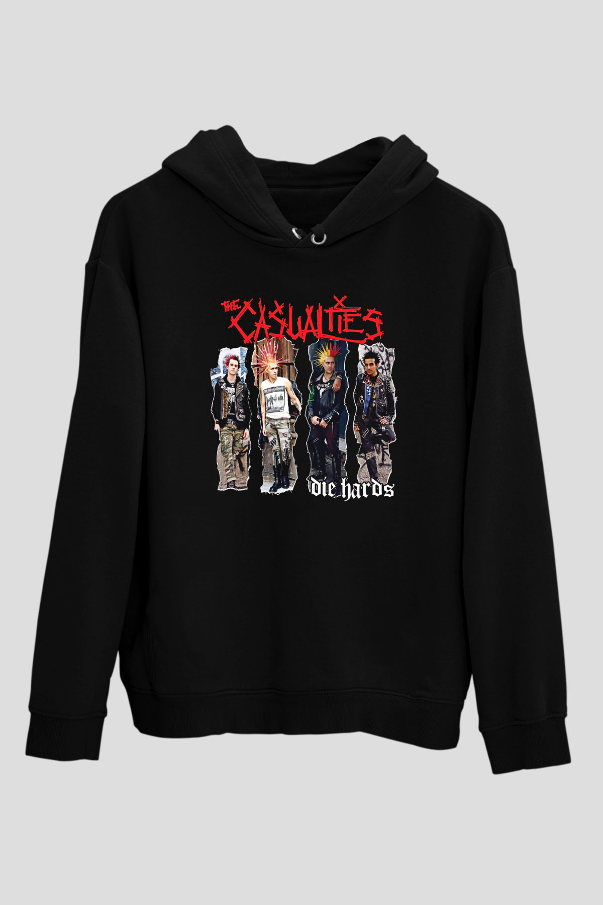 Casualties Baskılı Unisex Siyah Kapüşonlu Sweatshirt