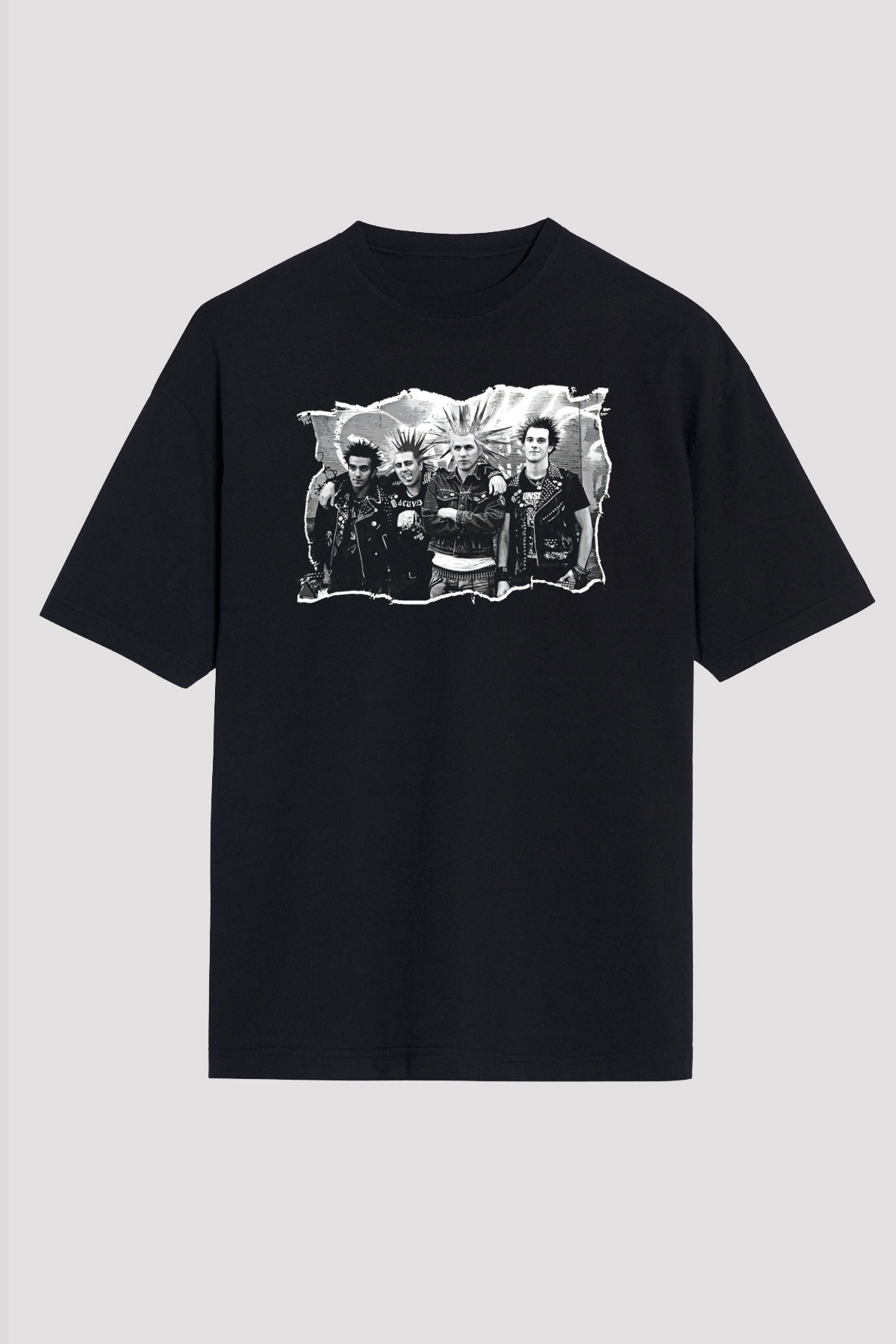 Casualties Baskılı Unisex Siyah Oversize Tişört - Tshirt