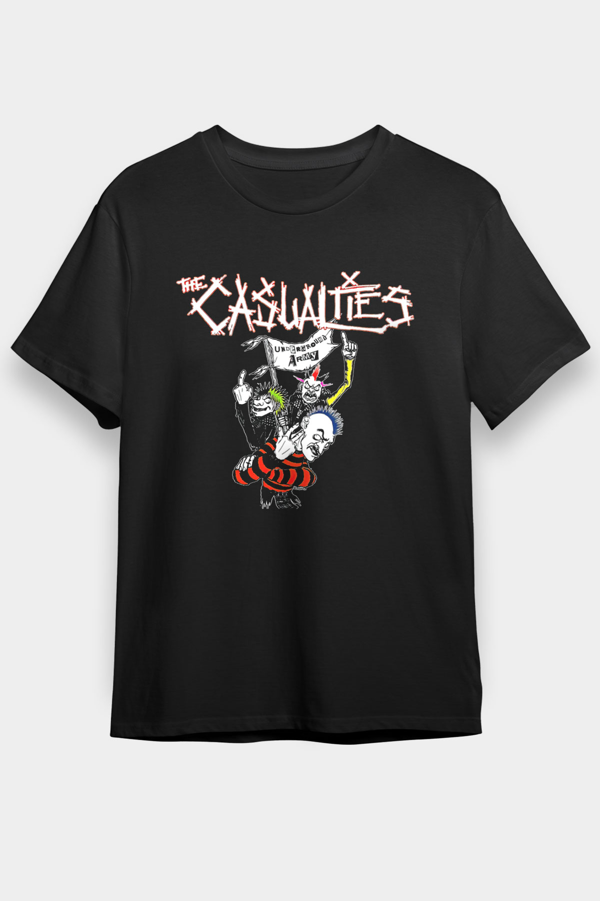 Casualties Baskılı Unisex Siyah Tişört - Tshirt