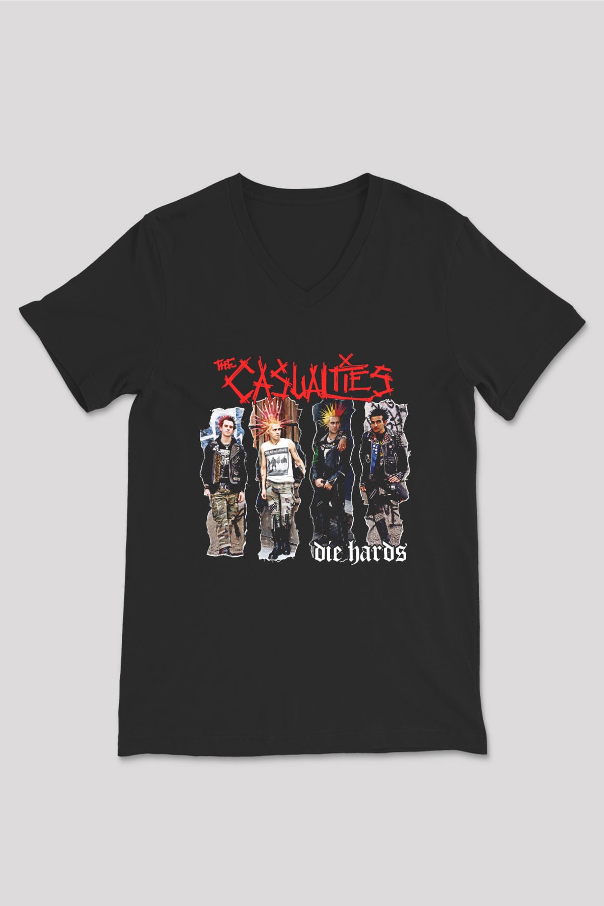 Casualties Baskılı Unisex Siyah V Yaka Tişört - Tshirt