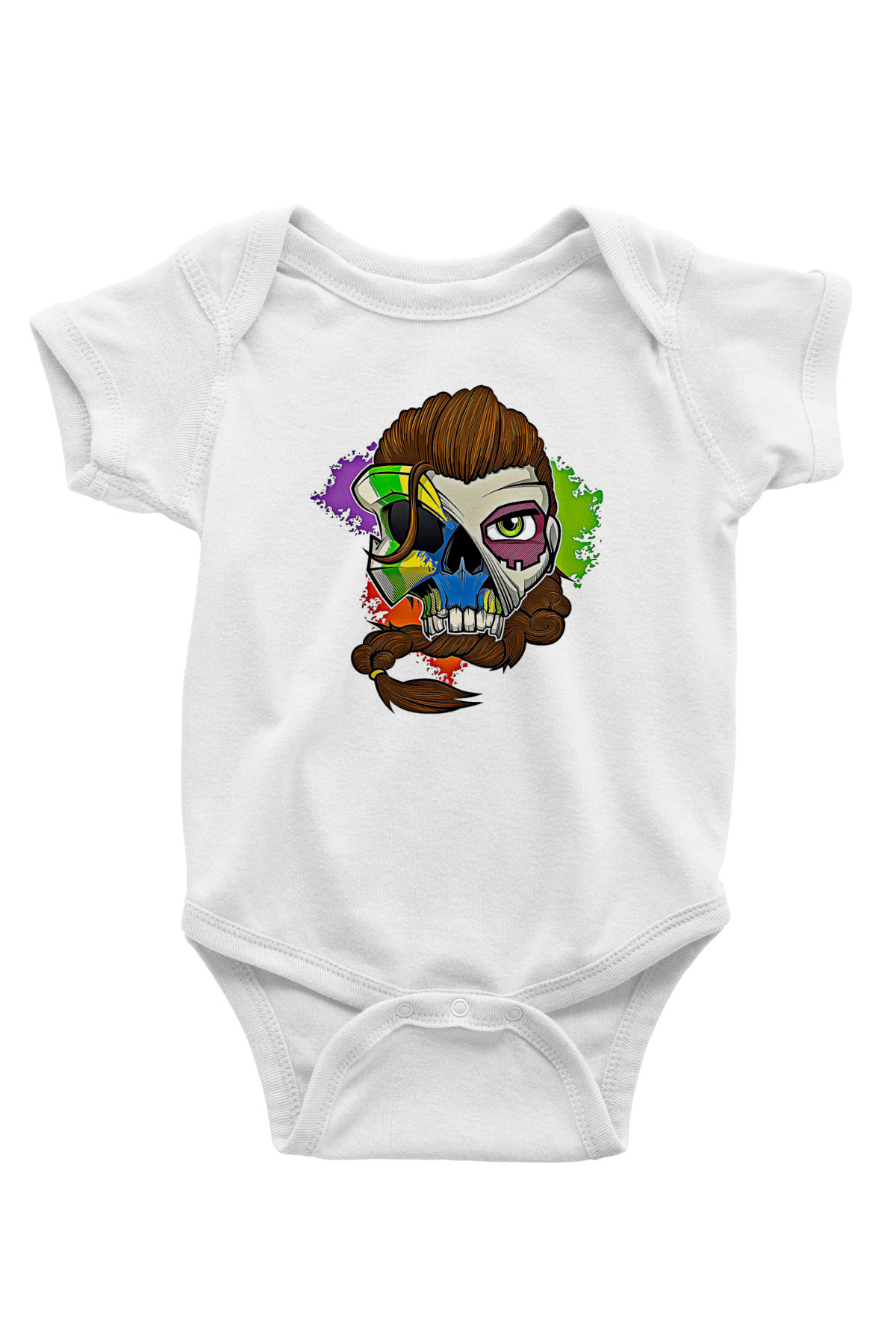 Caveira Baskılı Beyaz Unisex Bebek Body - Zıbın