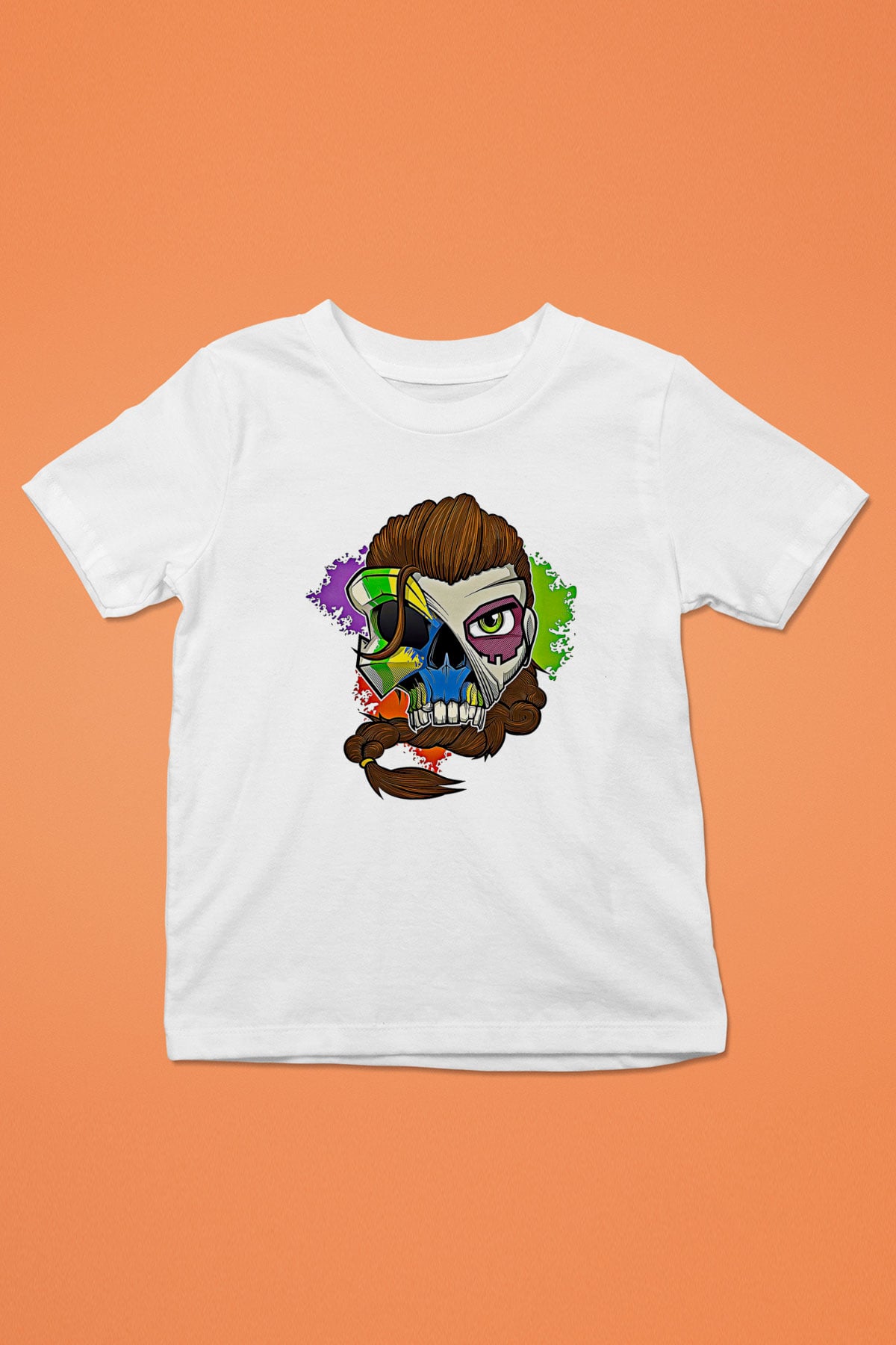 Caveira Baskılı Beyaz Unisex Beyaz Çocuk Tişört - Tshirt