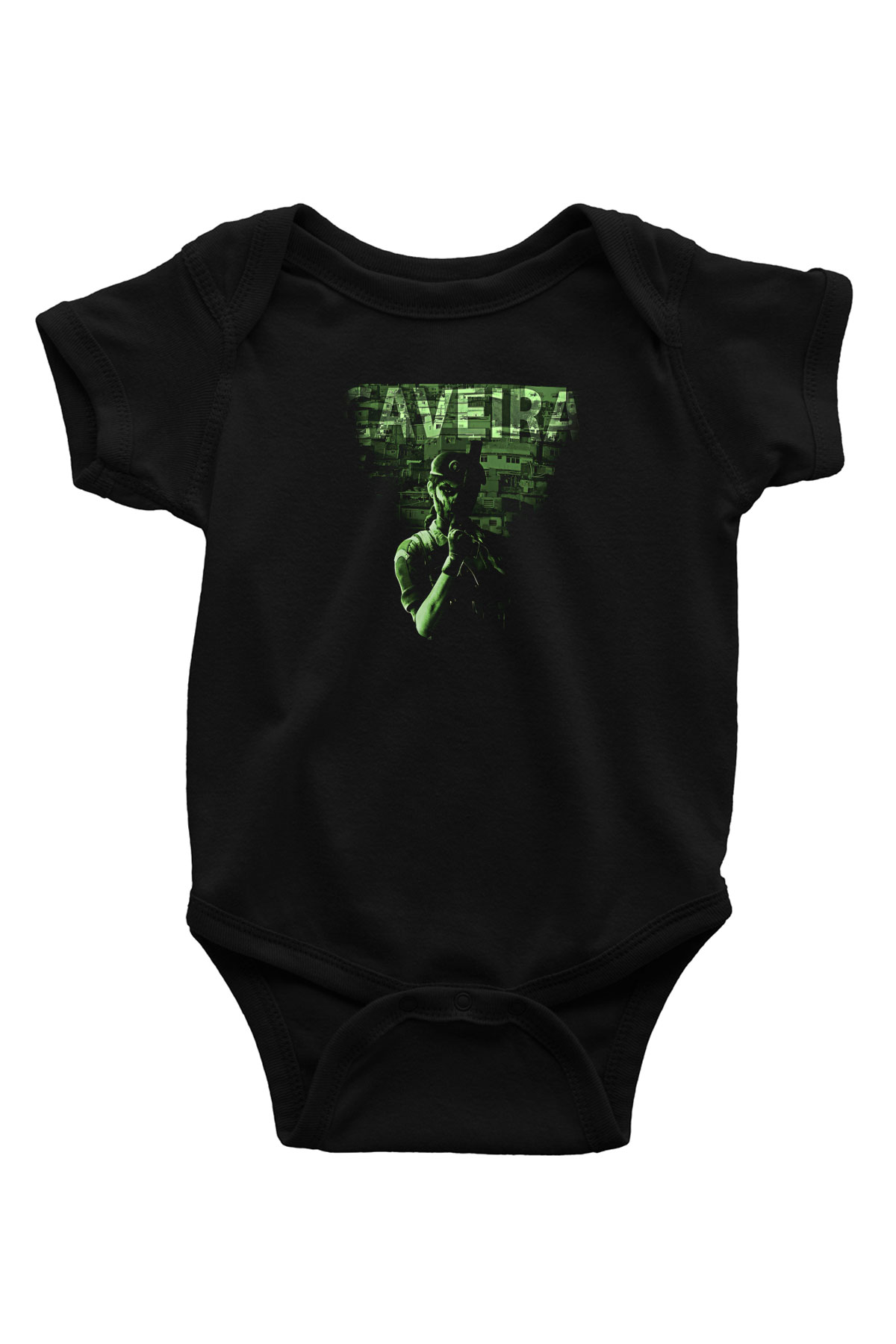 Caveira Baskılı Unisex Siyah Bebek Body - Zıbın