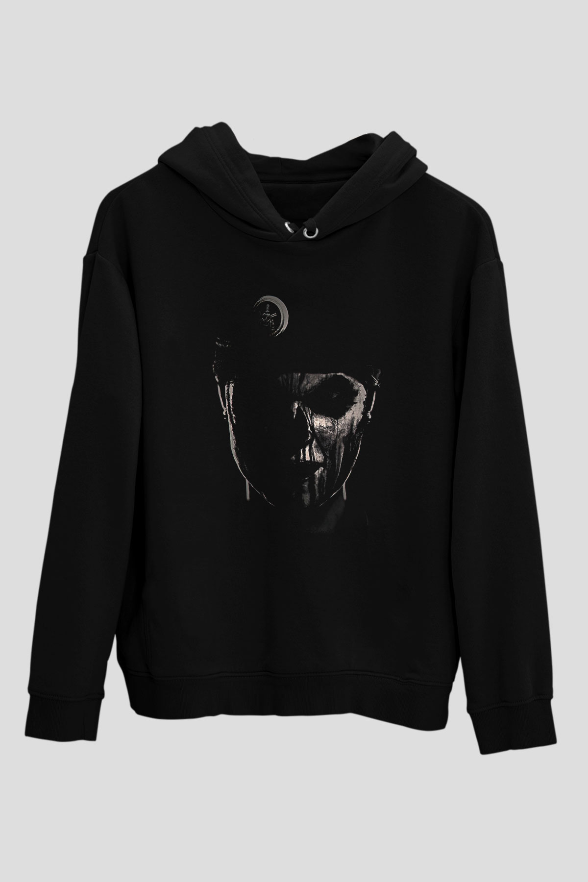 Caveira Baskılı Unisex Siyah Kapüşonlu Sweatshirt