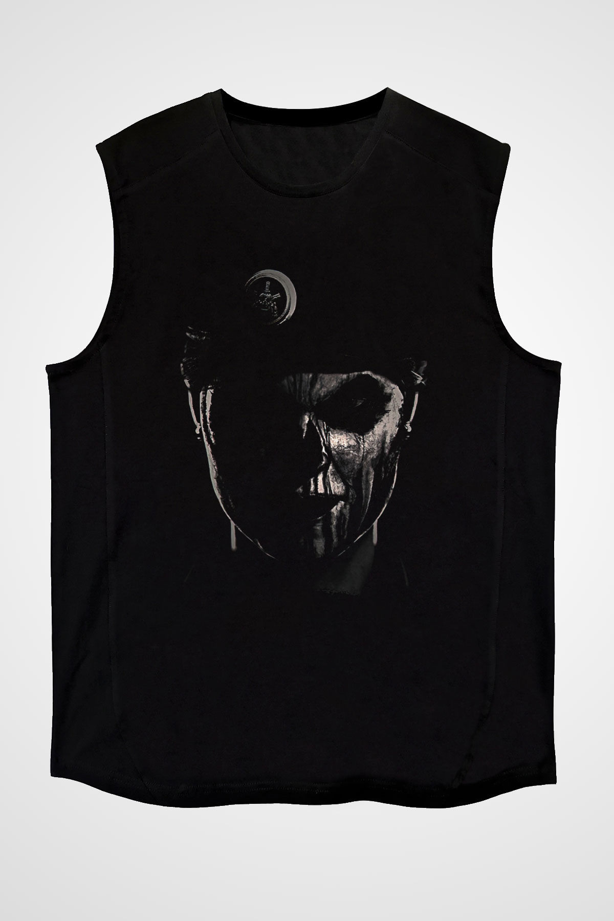 Caveira Baskılı Unisex Siyah Kolsuz Tişört - Tshirt