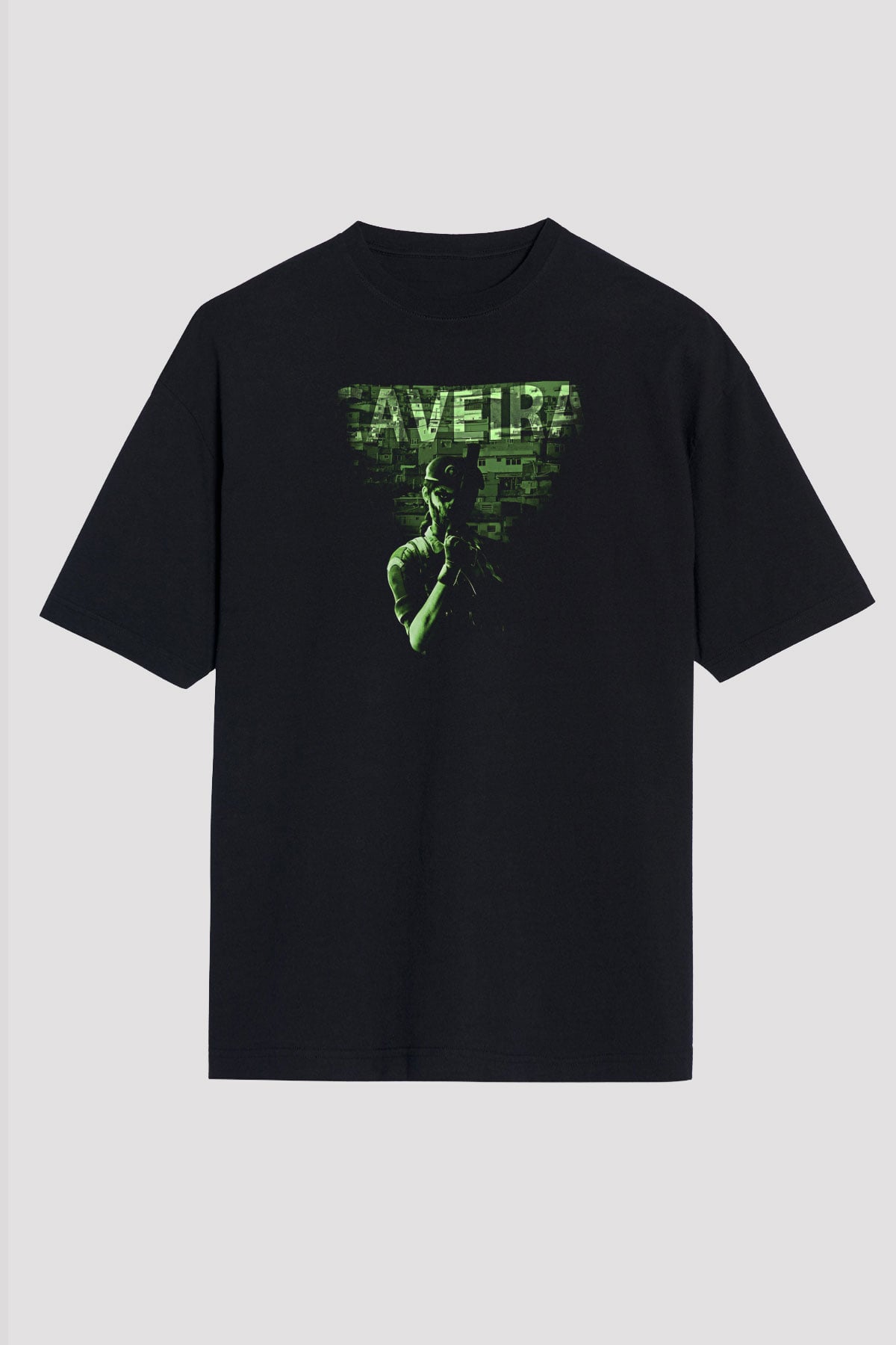Caveira Baskılı Unisex Siyah Oversize Tişört - Tshirt