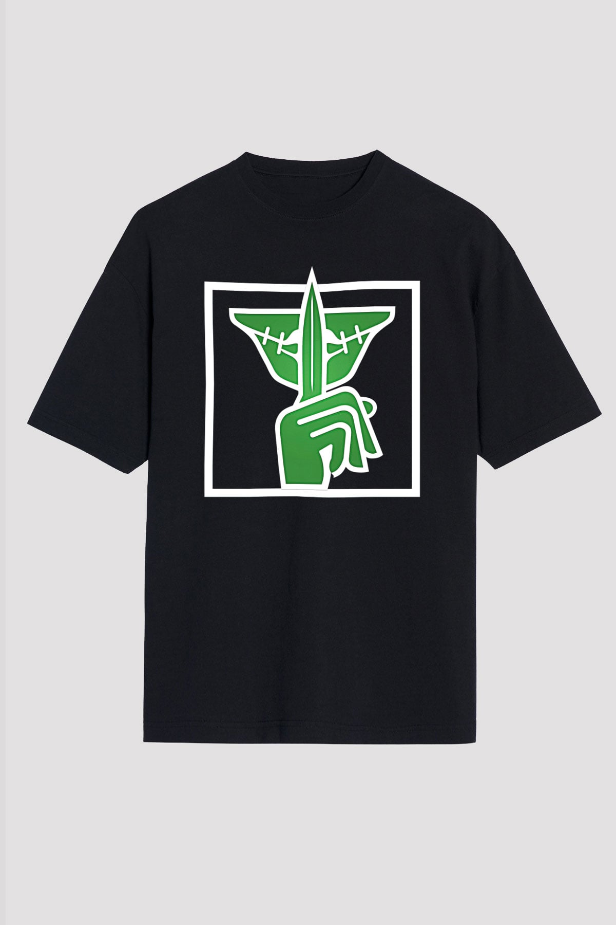Caveira Baskılı Unisex Siyah Oversize Tişört - Tshirt