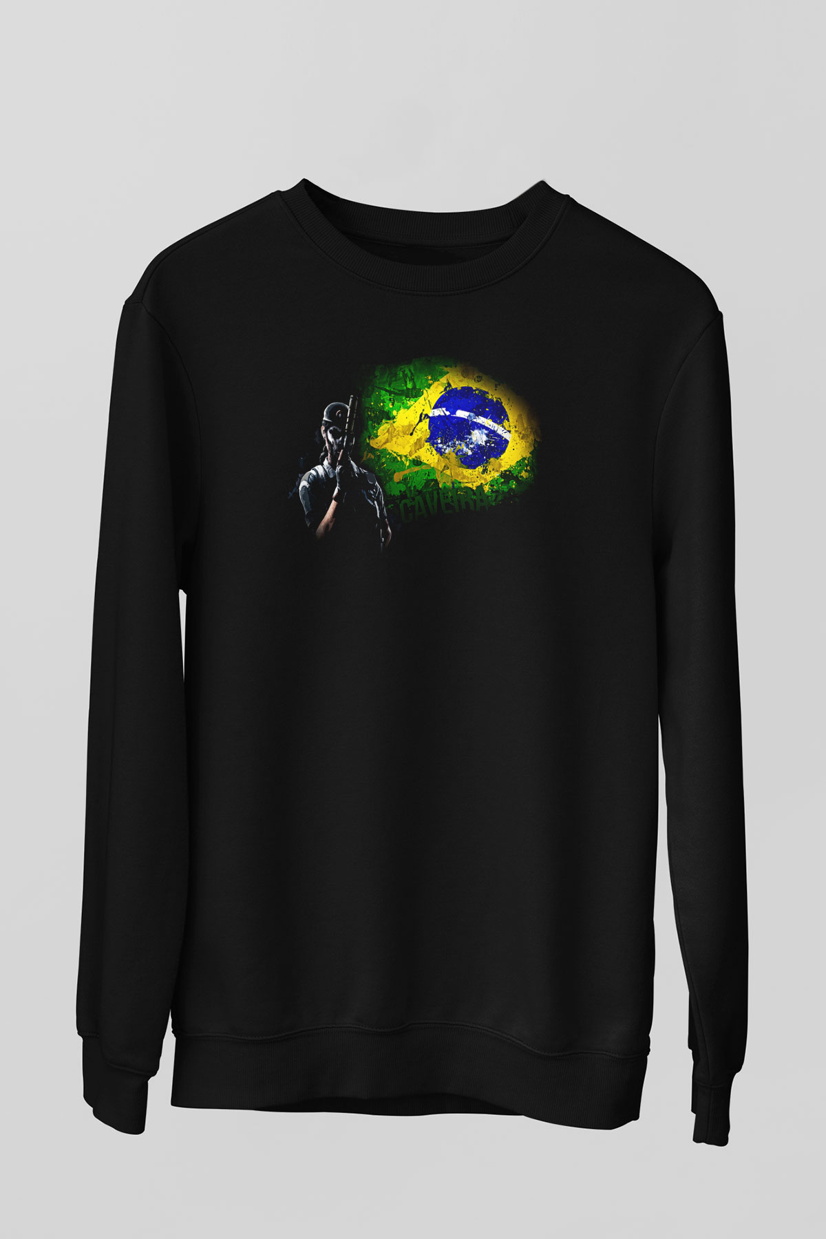 Caveira Baskılı Unisex Siyah Sweatshirt