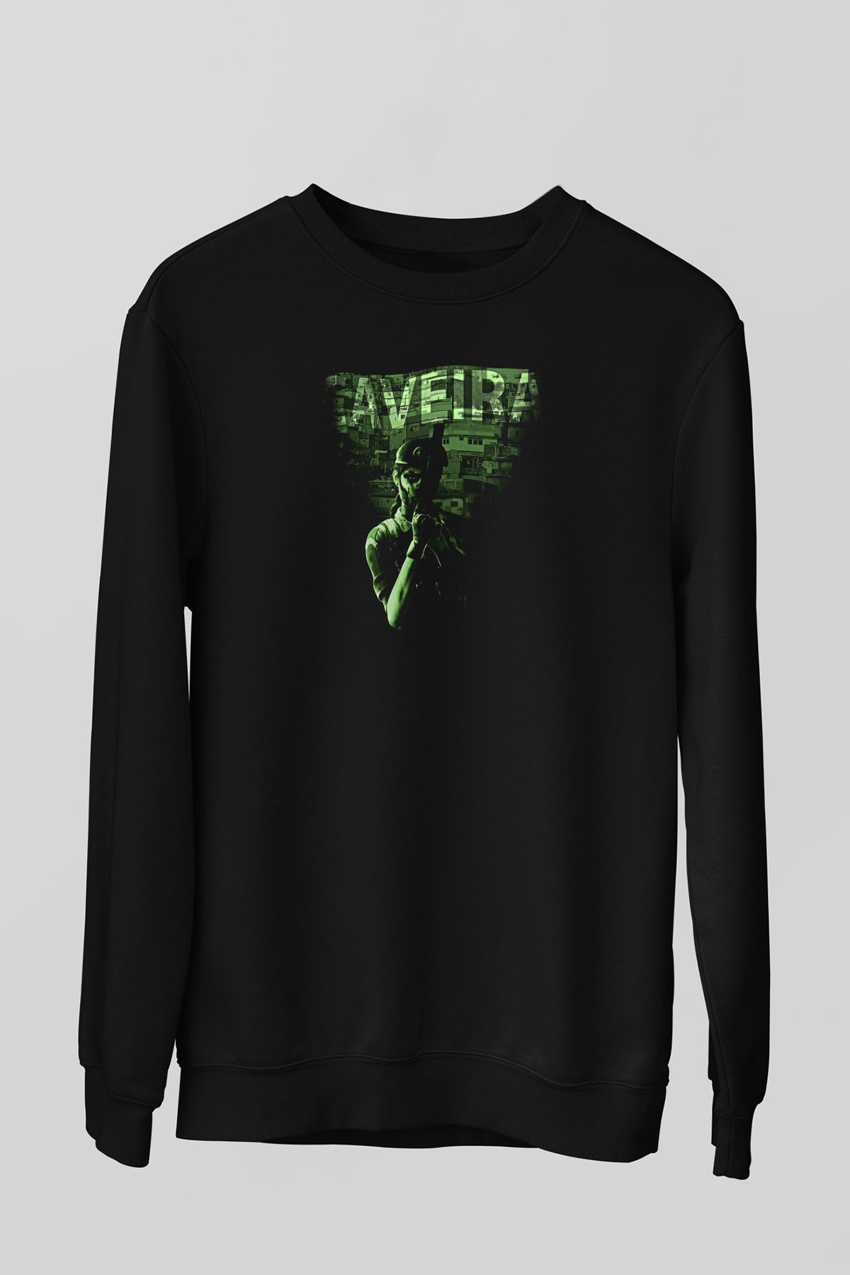 Caveira Baskılı Unisex Siyah Sweatshirt