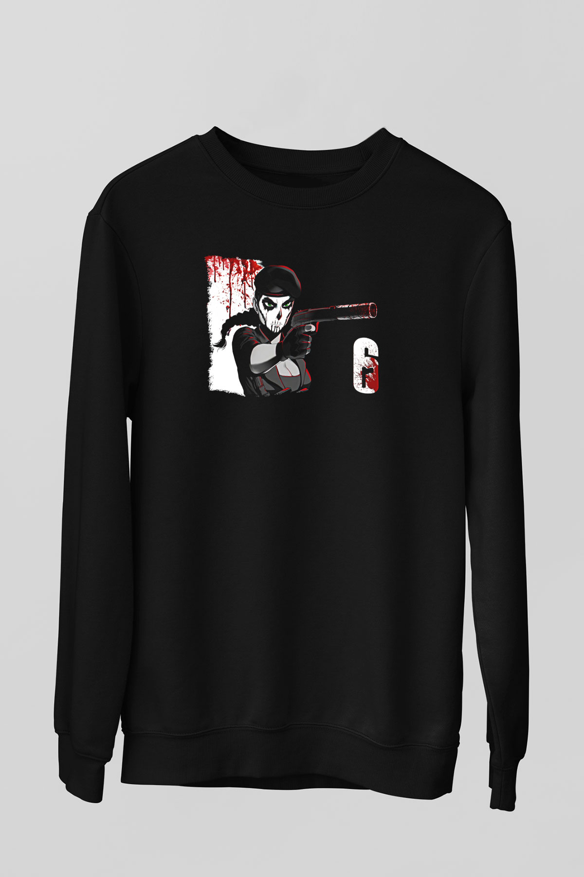 Caveira Baskılı Unisex Siyah Sweatshirt
