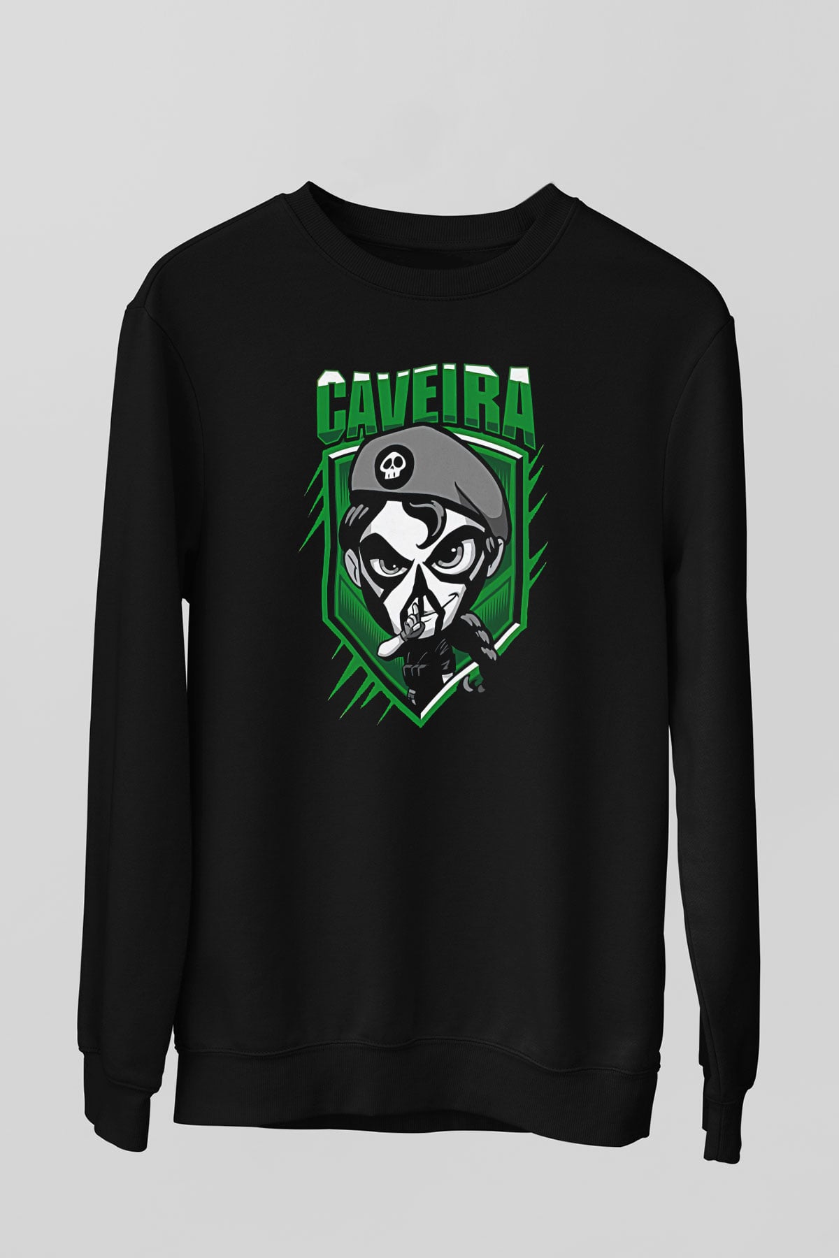 Caveira Baskılı Unisex Siyah Sweatshirt