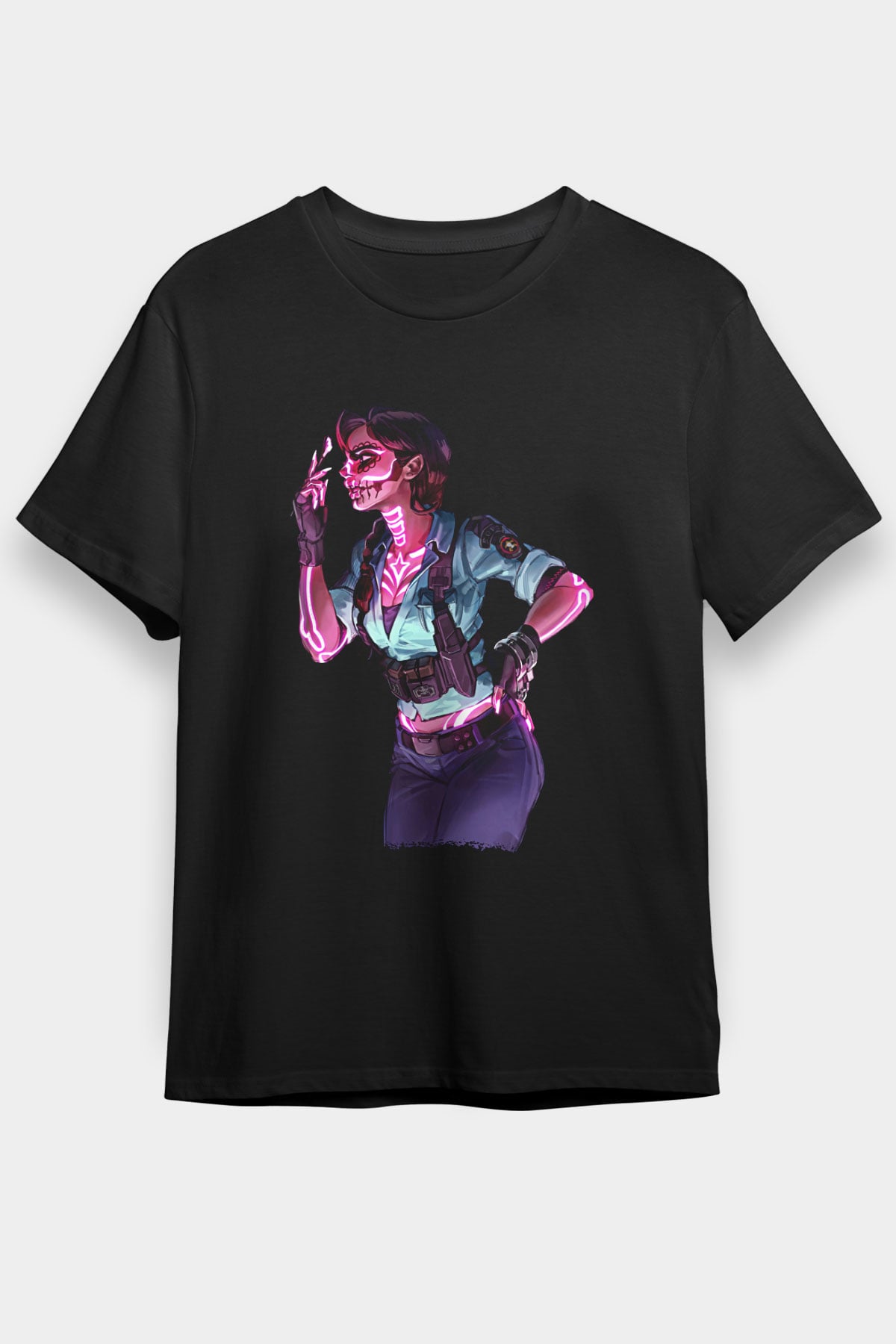 Caveira Baskılı Unisex Siyah Tişört - Tshirt
