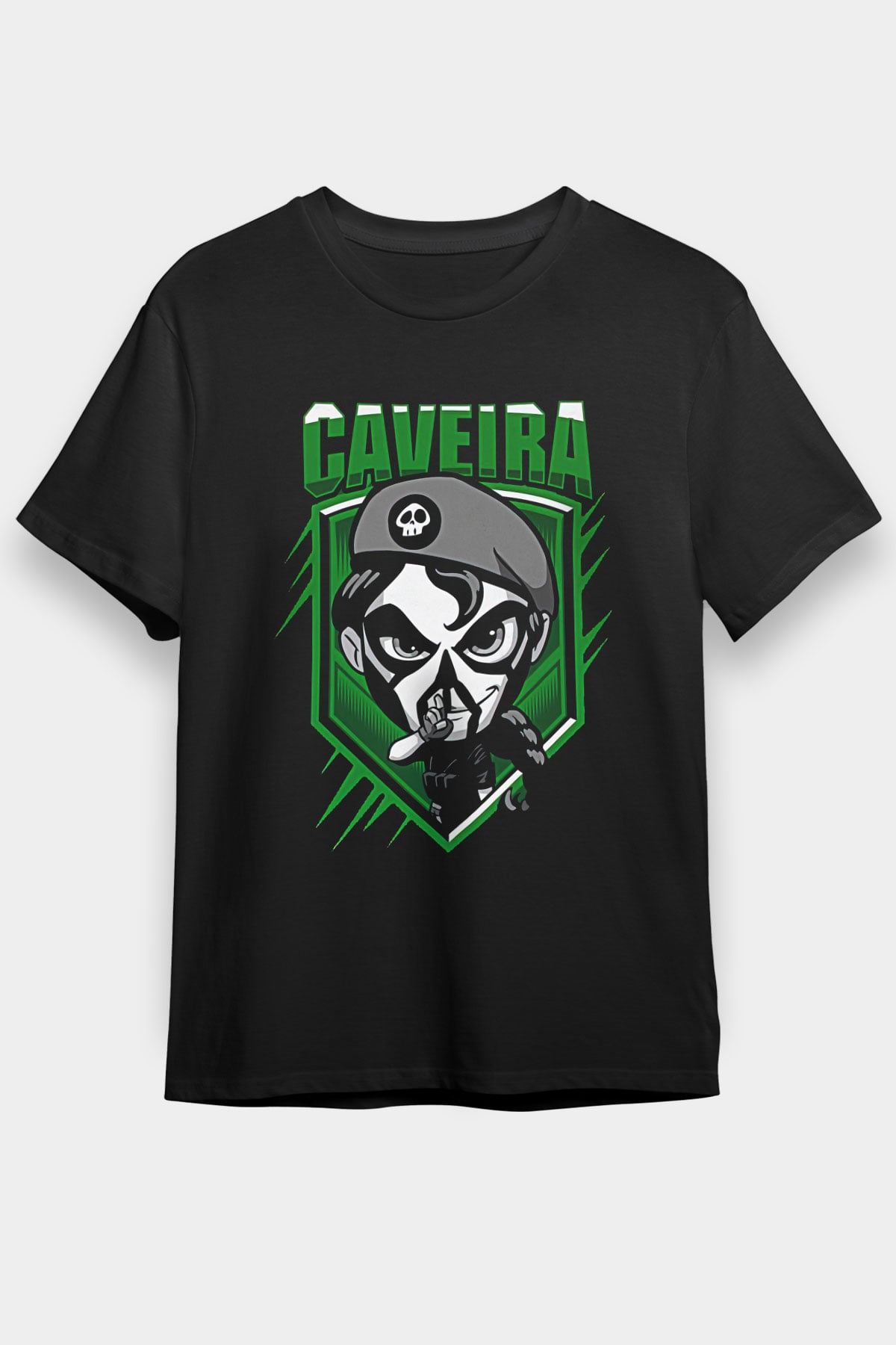 Caveira Baskılı Unisex Siyah Tişört - Tshirt