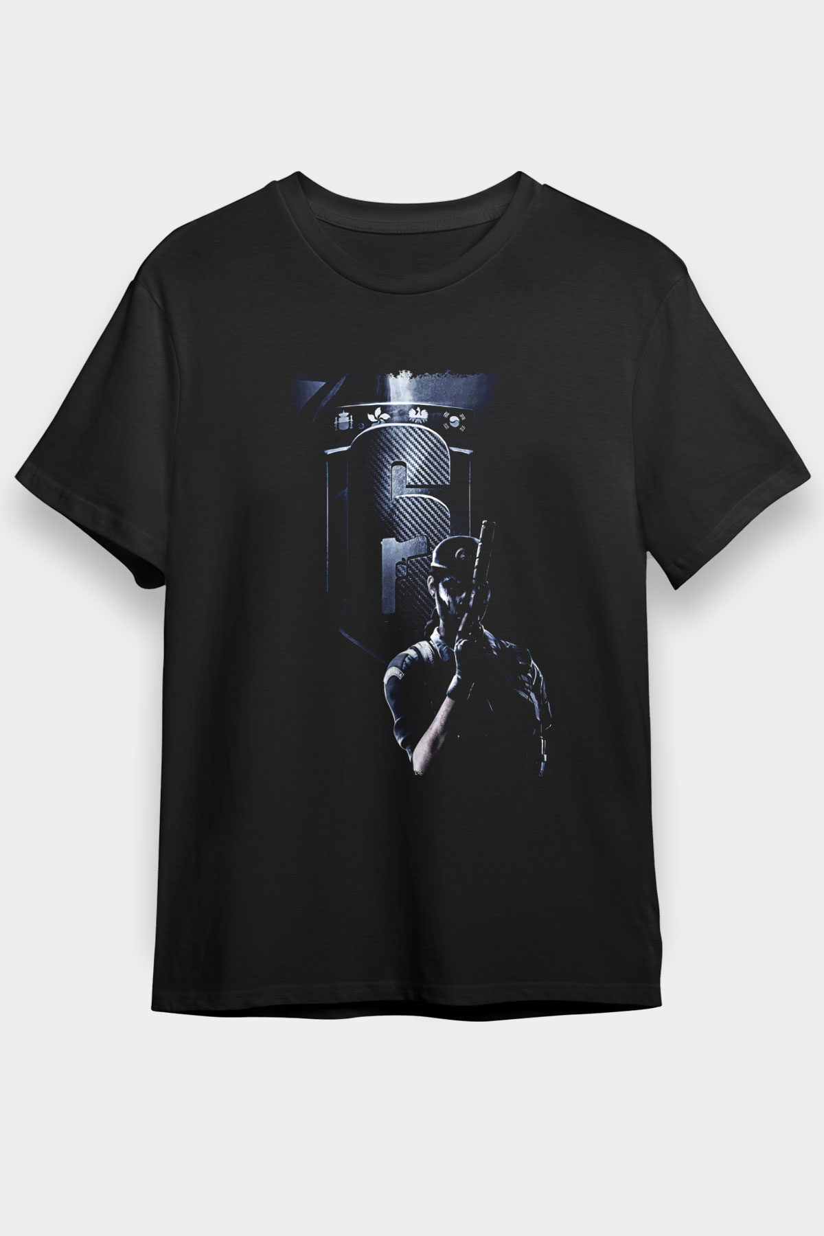 Caveira Baskılı Unisex Siyah Tişört - Tshirt