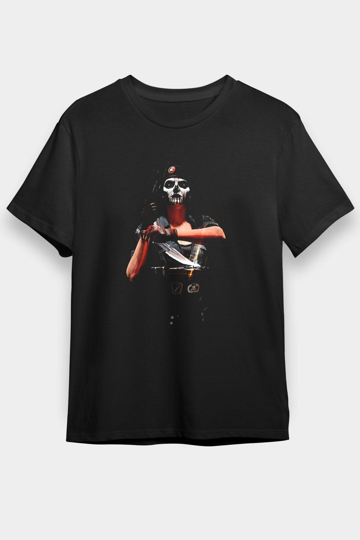Caveira Baskılı Unisex Siyah Tişört - Tshirt