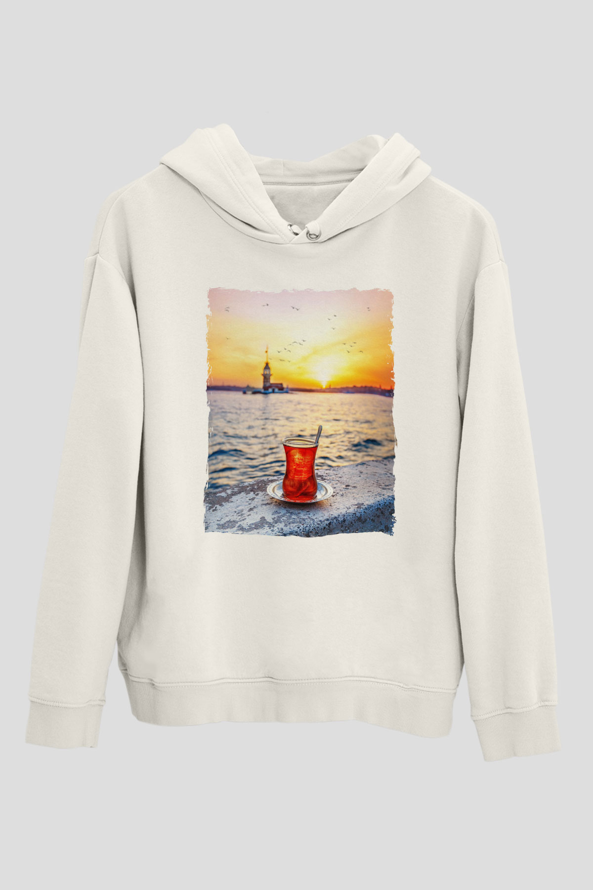 Çaycı Beyaz Unisex Kapüşonlu Sweatshirt