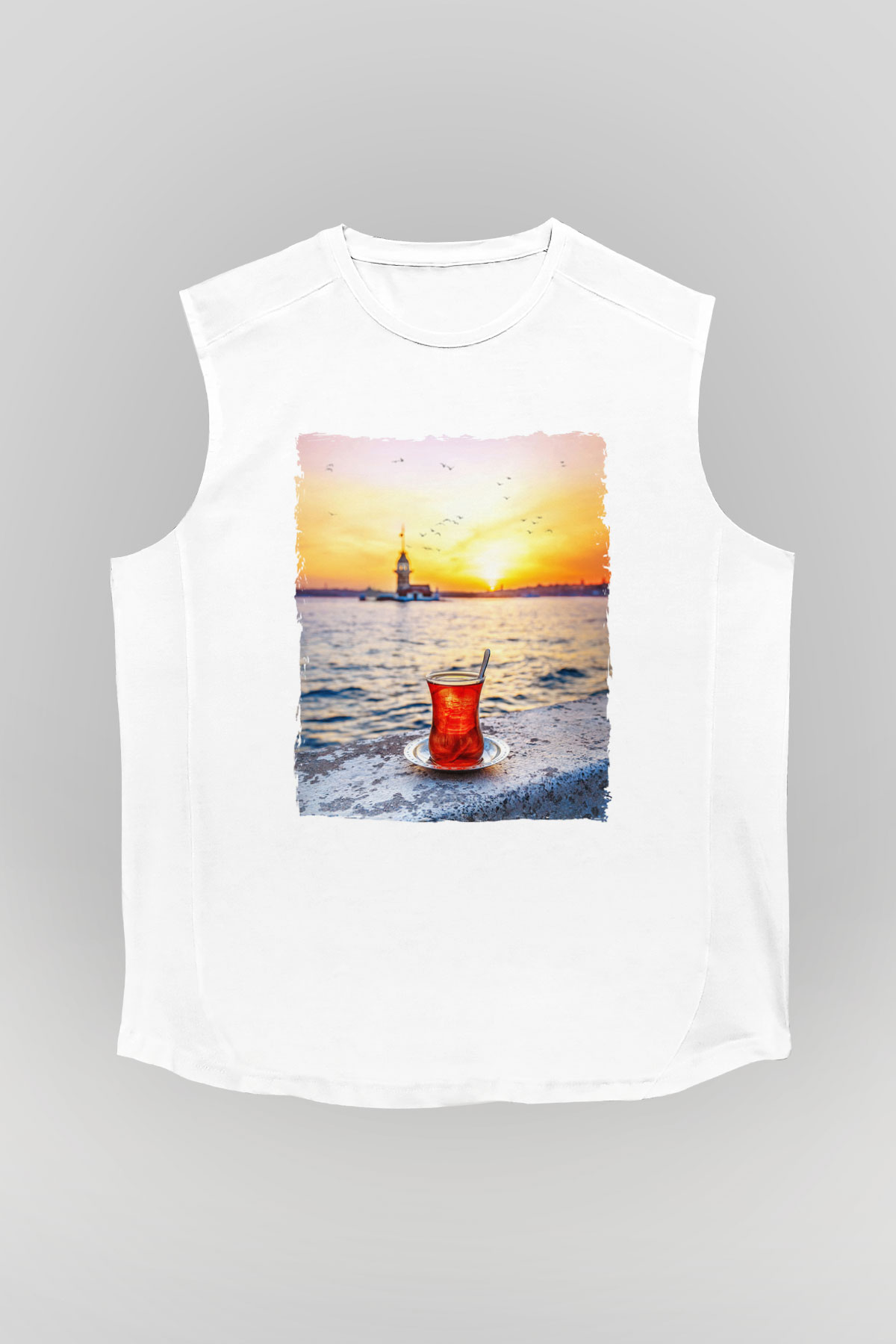 Çaycı Beyaz Unisex Kolsuz Tişört