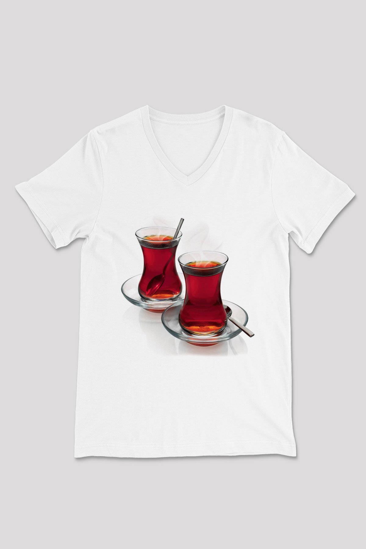 Çaycı Beyaz Unisex V Yaka Tişört