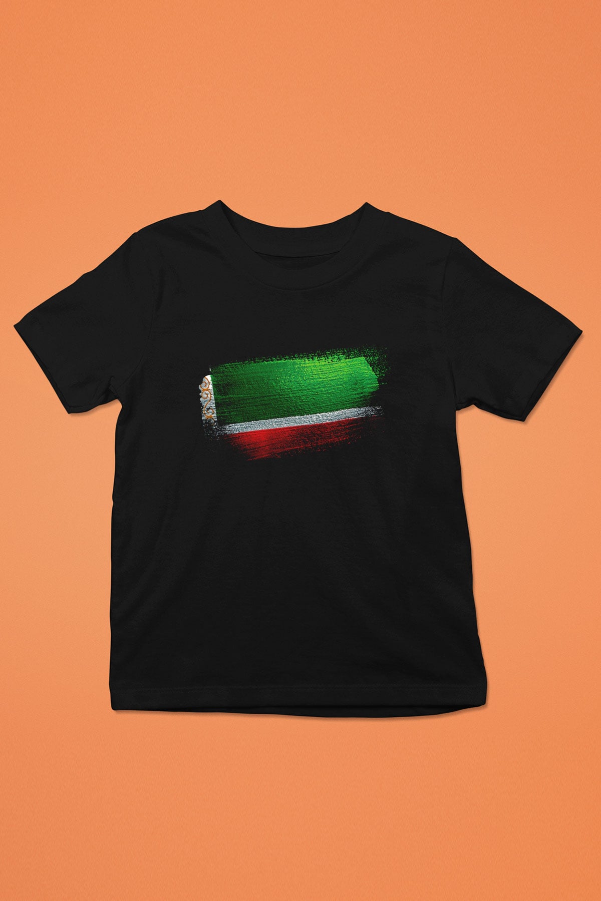 Çeçenistan - Chechnya - Chechen Republic Bayrağı Baskılı Unisex Siyah Çocuk Tişörtü